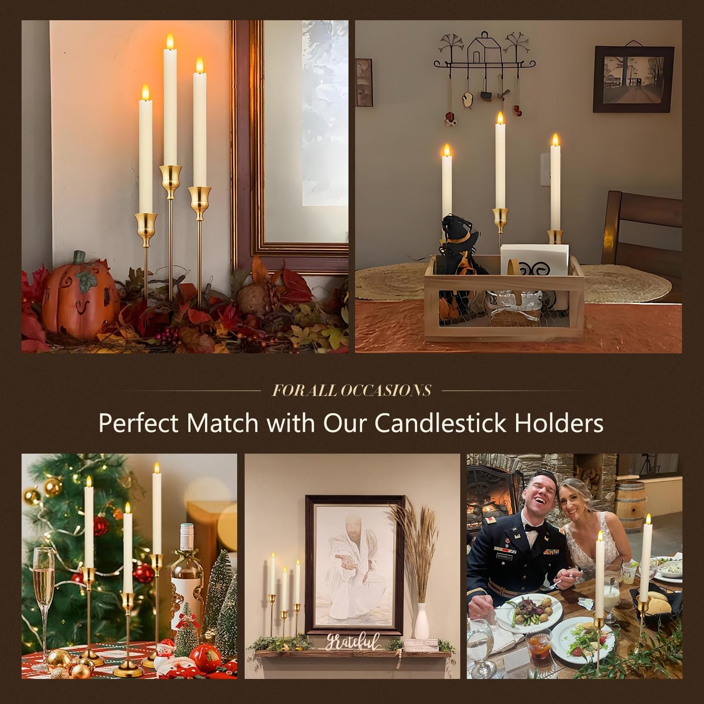 Upgraded Real Wax LED Flameless Taper Candles with Remote, KSWING 6 PCS White Candlesticks Battery Operated 3D Flickering - 9.6" Long Realistic Fake Candle Sticks for Home/Wedding/Fireplace Xmas Decor