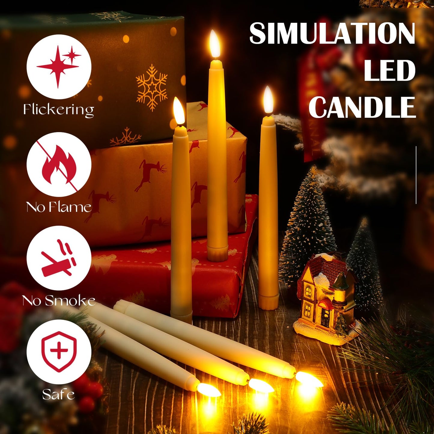 Baquler 72 Pcs Flameless Taper Candles LED Taper Candles Flickering Bulk Ivory LED Candlestick for Easter Wedding Church Halloween Christmas Party Decor Table Centerpiece, 8.5 in, No Batteries