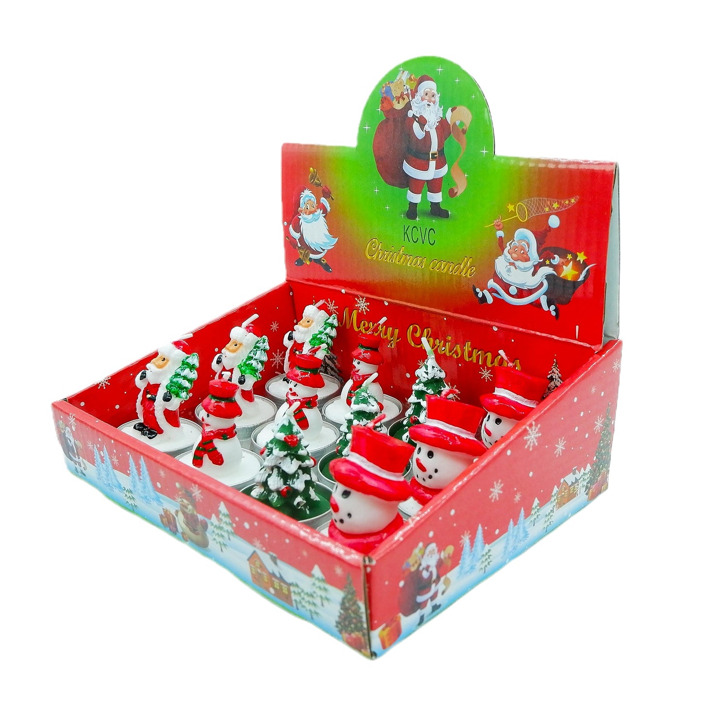 KCVC 12 Pcs Unscented Tealight Candles Set B for Christmas Decoration Santa Claus, Snowman, Pine Cones, Christmas Tree, Shoes, House, Santa Hat Candles, Christmas Interior Home Decor