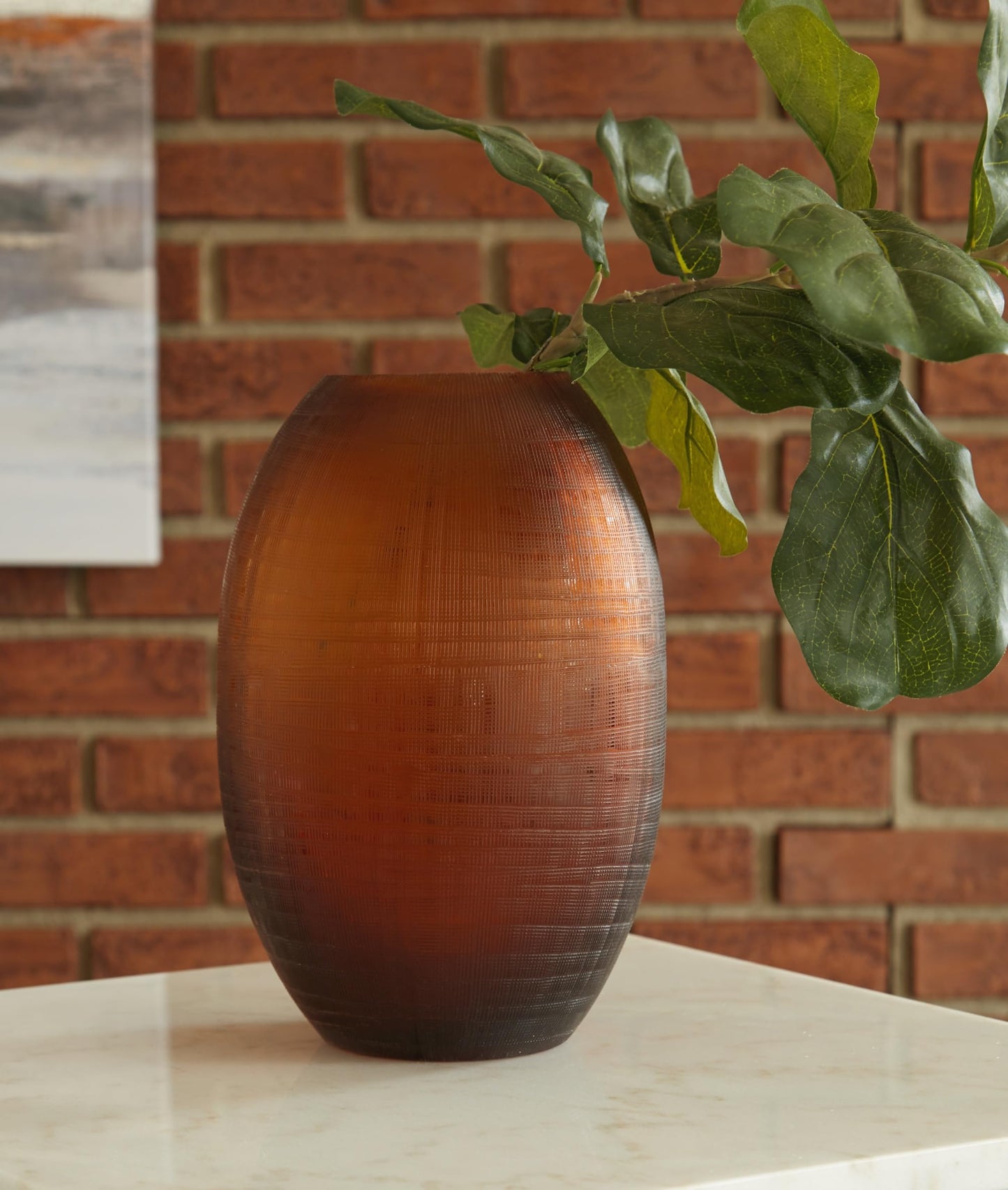 Signature Design by Ashley Embersen Contemporary 11" Vase with Grid Texture Tabletop Vase, Yellow, Orange, & Brown