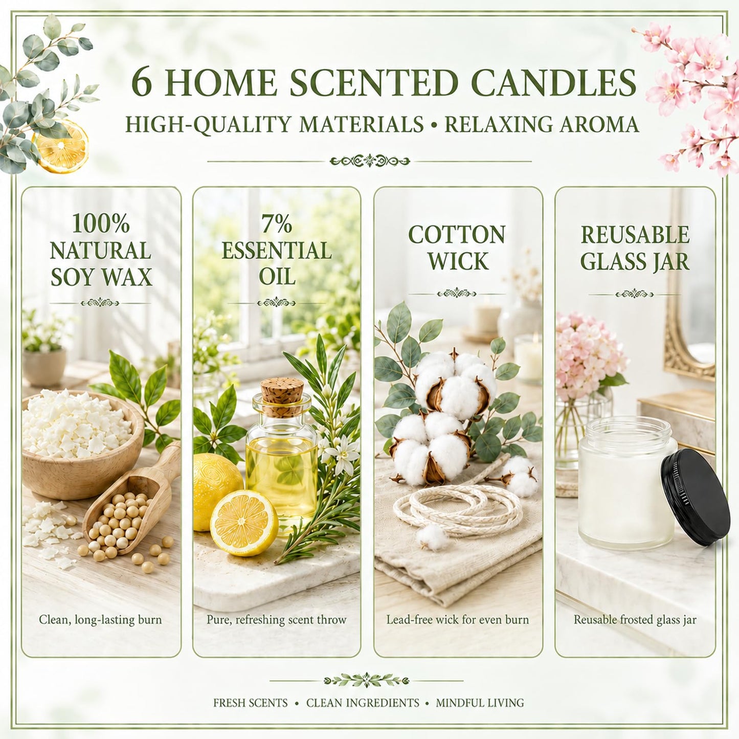 Spring & Summer Scented Candles Set, 6 Pack Soy Candles for Home, 21 oz Aromatherapy Candle Gift Set for Women, Mom, Birthday & Housewarming Gifts, Eucalyptus Mint & Vanilla Coconut