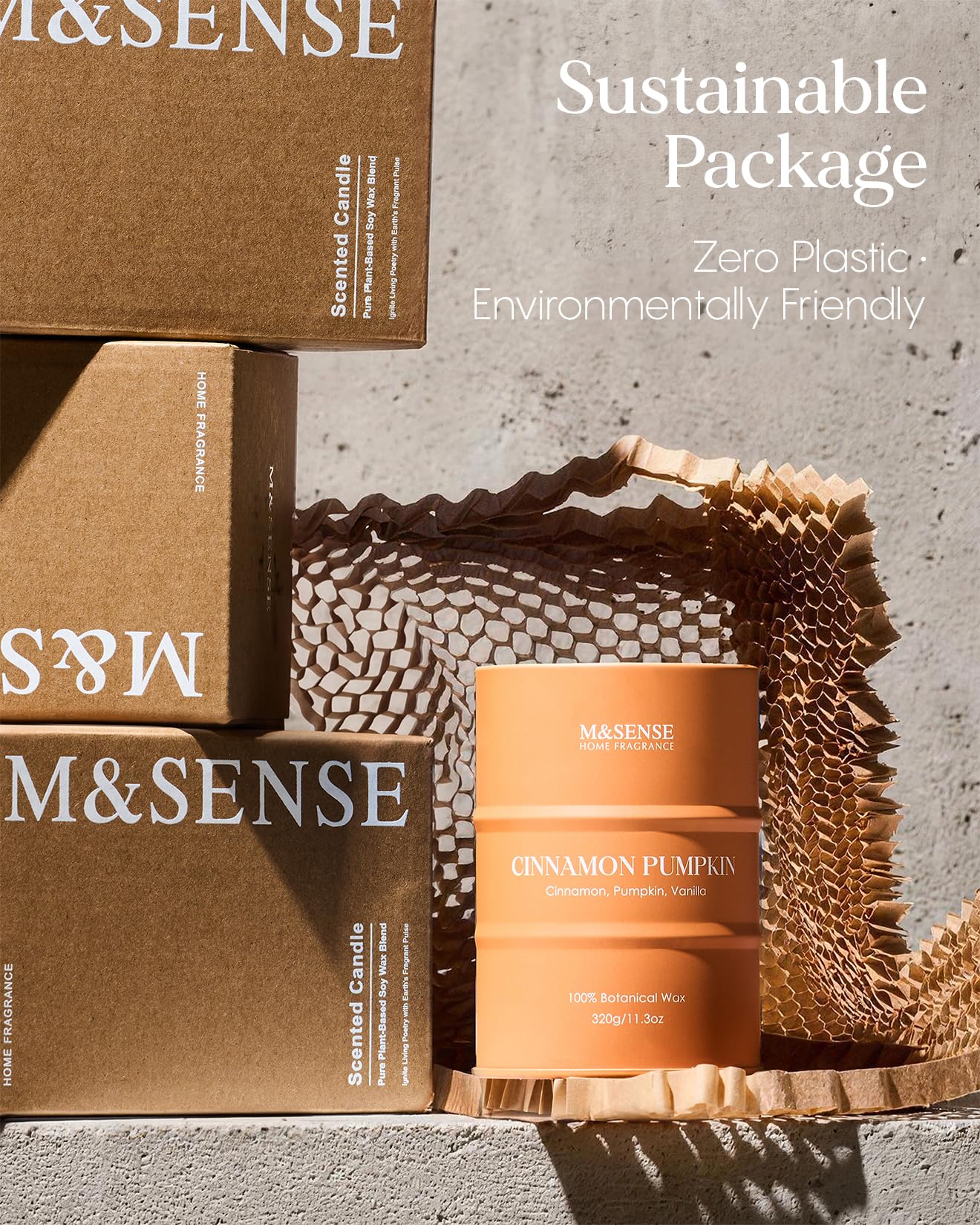 M&SENSE Cinnamon Pumpkin Scented Candles Christmas Decor,Natural Non Toxic, Aromatherapy Candle for Stress Relief Meditation Relaxing, Housewarming Gifts for Women Men, 11.3oz 70 Hour Christmas Candle