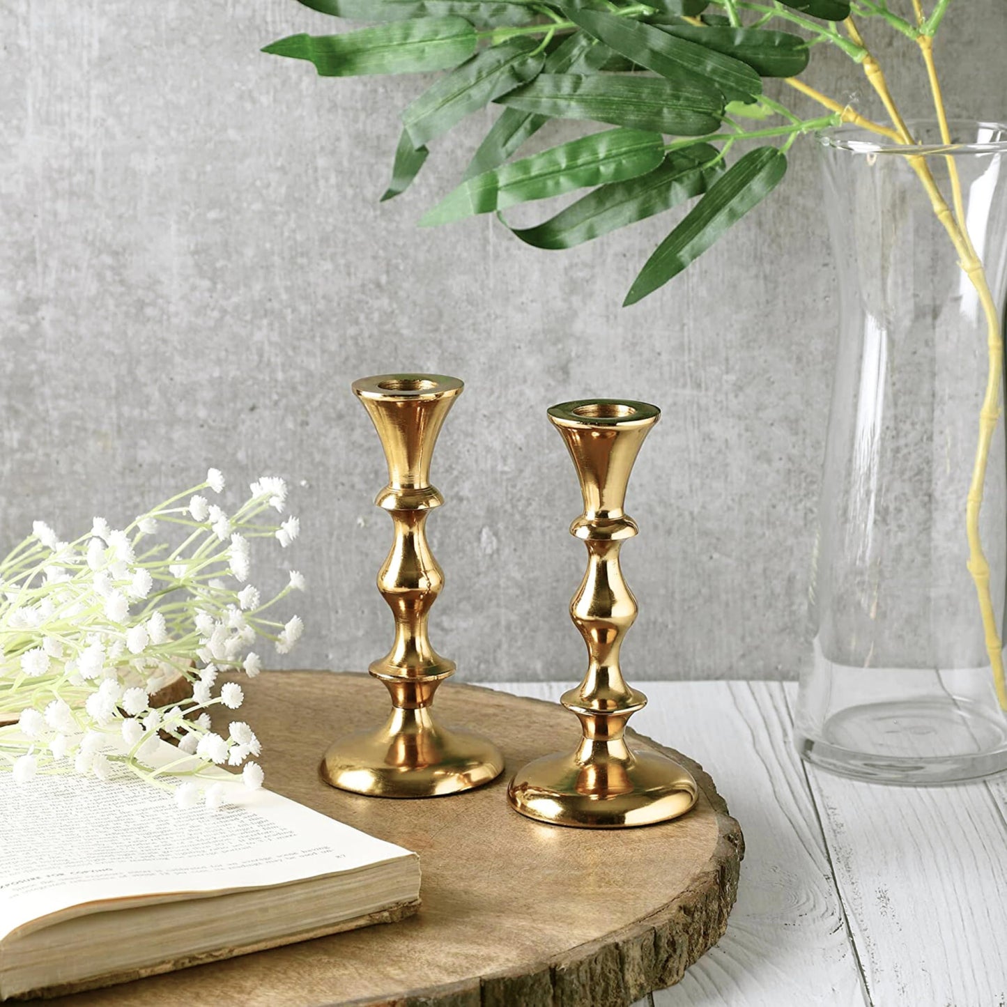 Rely+ Gold Candle Holders Set of 2 Decorative Centerpiece Table Candlesticks Holders for Taper Candles Home Decor Easter Candle Holders for Dinner Party Wedding Decorations