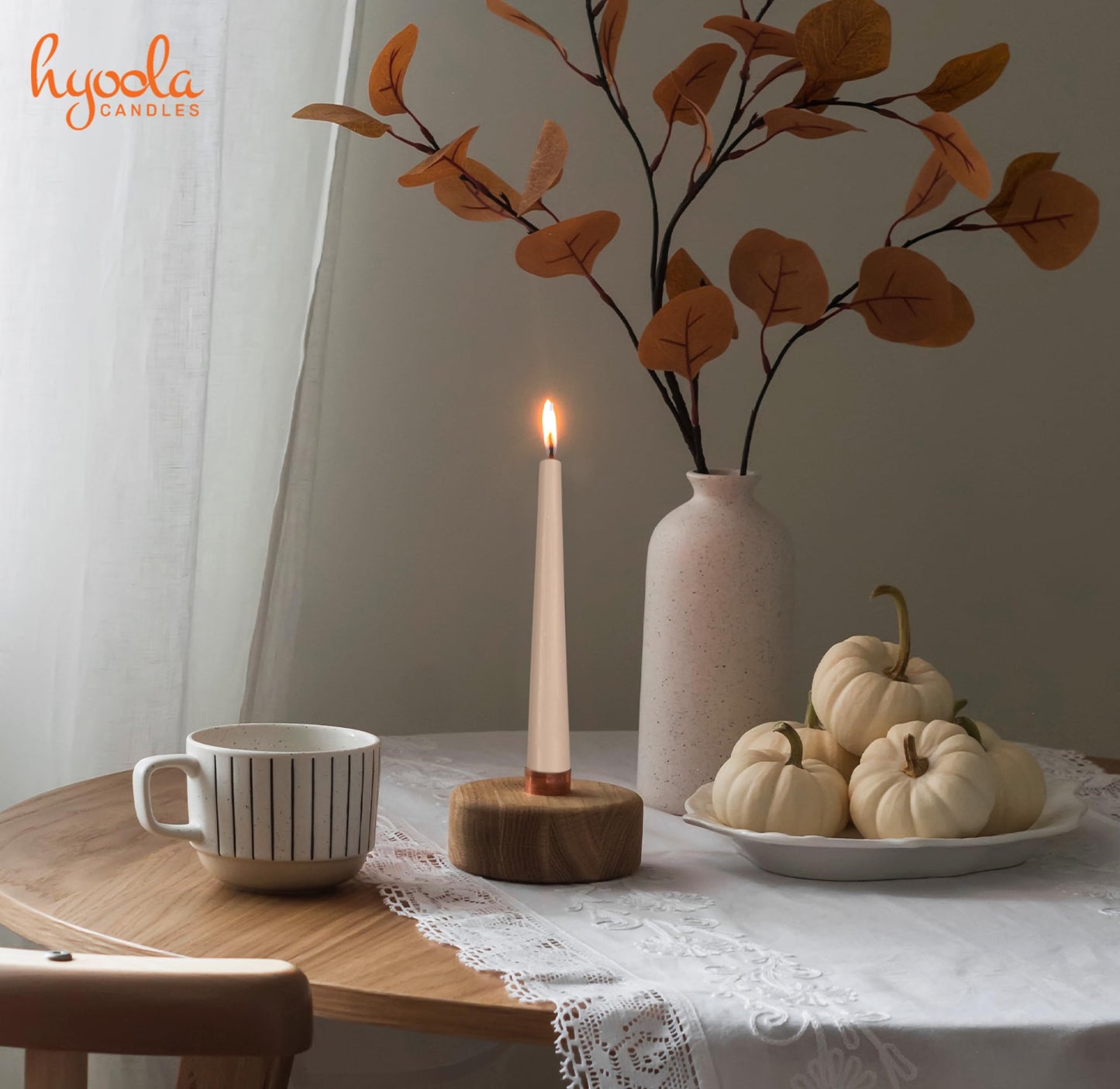 Hyoola 12 Pack Tall Taper Candles - 10 Inch Sahara Beige Dripless, Unscented Dinner Candle - Paraffin Wax with Cotton Wicks - 8 Hour Burn Time