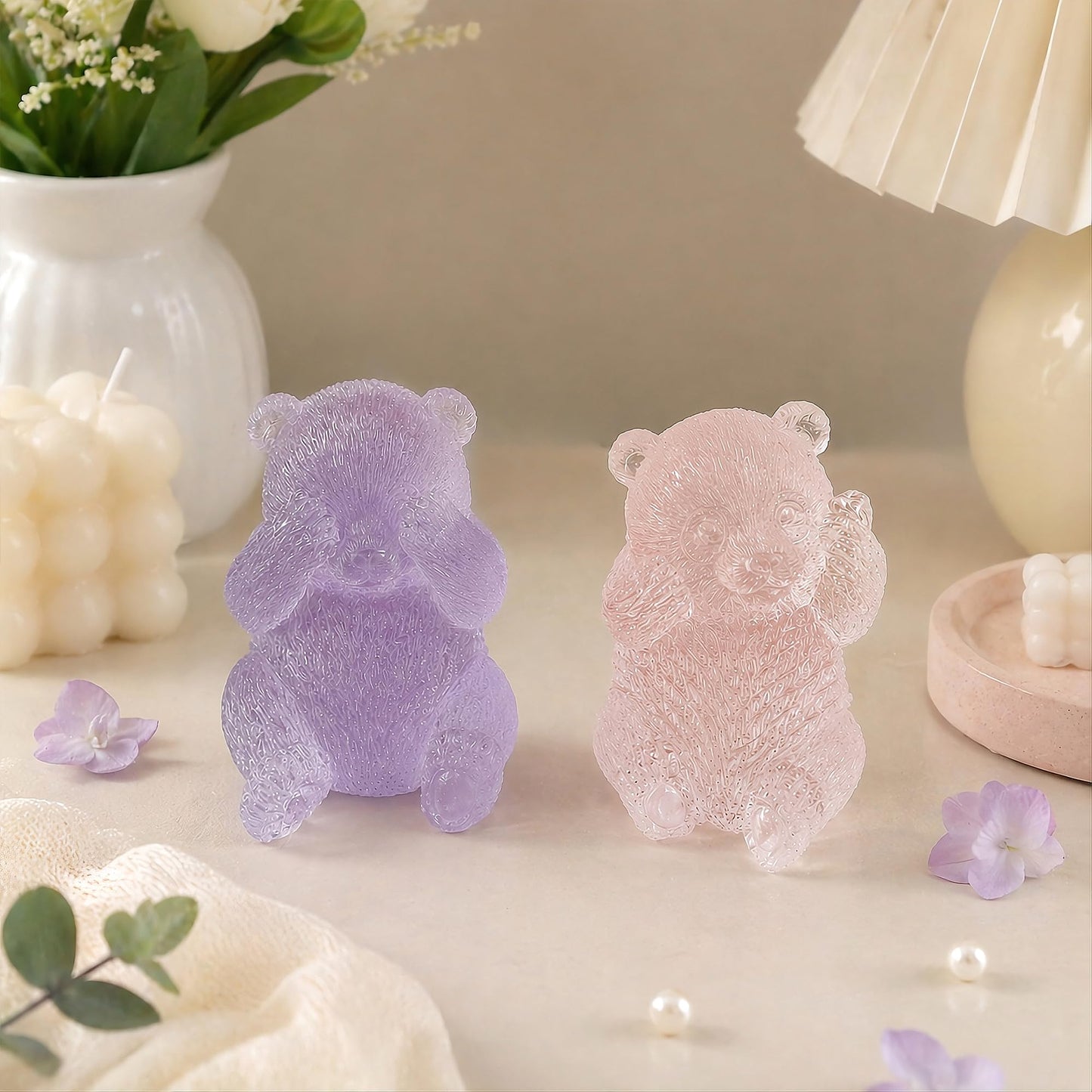 Set of 2 Panda Silicone Molds, 2 Silicone Bears Animal Candle Molds for Party Chocolate, Suitable fit for Resin DIY