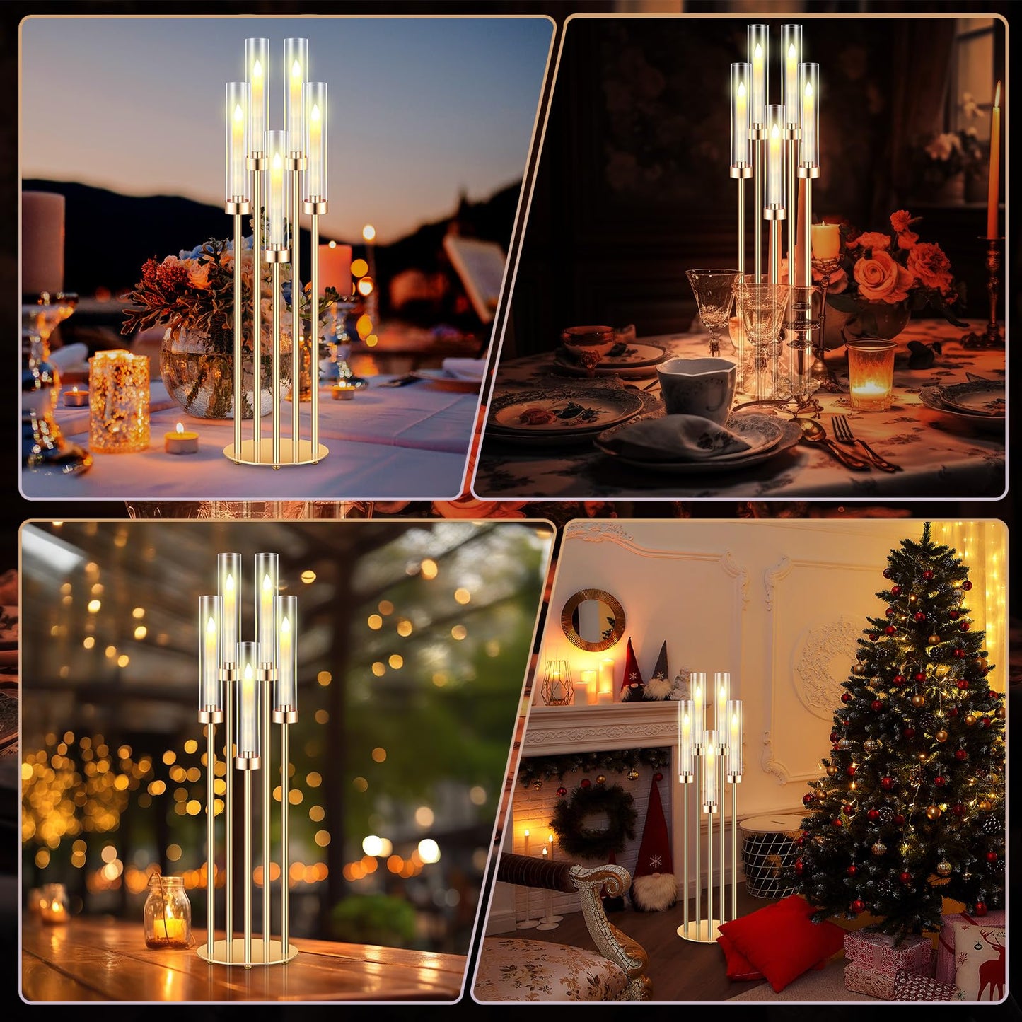 Tandefio 8 Pcs Acrylic Candelabra Centerpieces 35" Tall Clear Candle Holders Pillar Taper Candlestick with Lampshades 5 Arm Floor Candelabra Stand for Wedding Christmas Ceremony Dinner Party