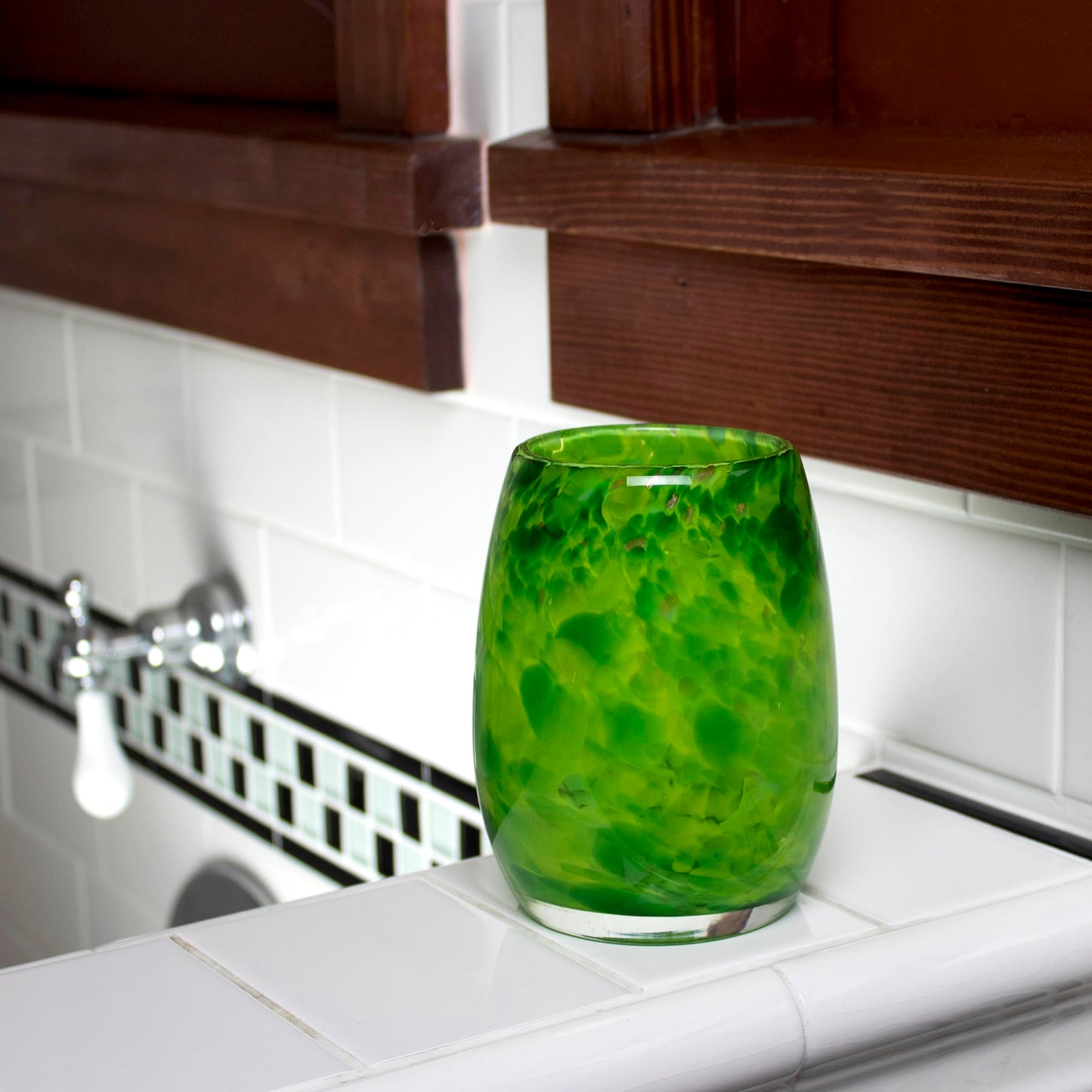 Totally Blown Glassworks Votive Candle Holder, Tea-Light, Handmade Blown Glass, Accent Vase, Centerpiece, Home Decor, Artist Dehanna Jones, Seattle, WA. (Green Emerald City)