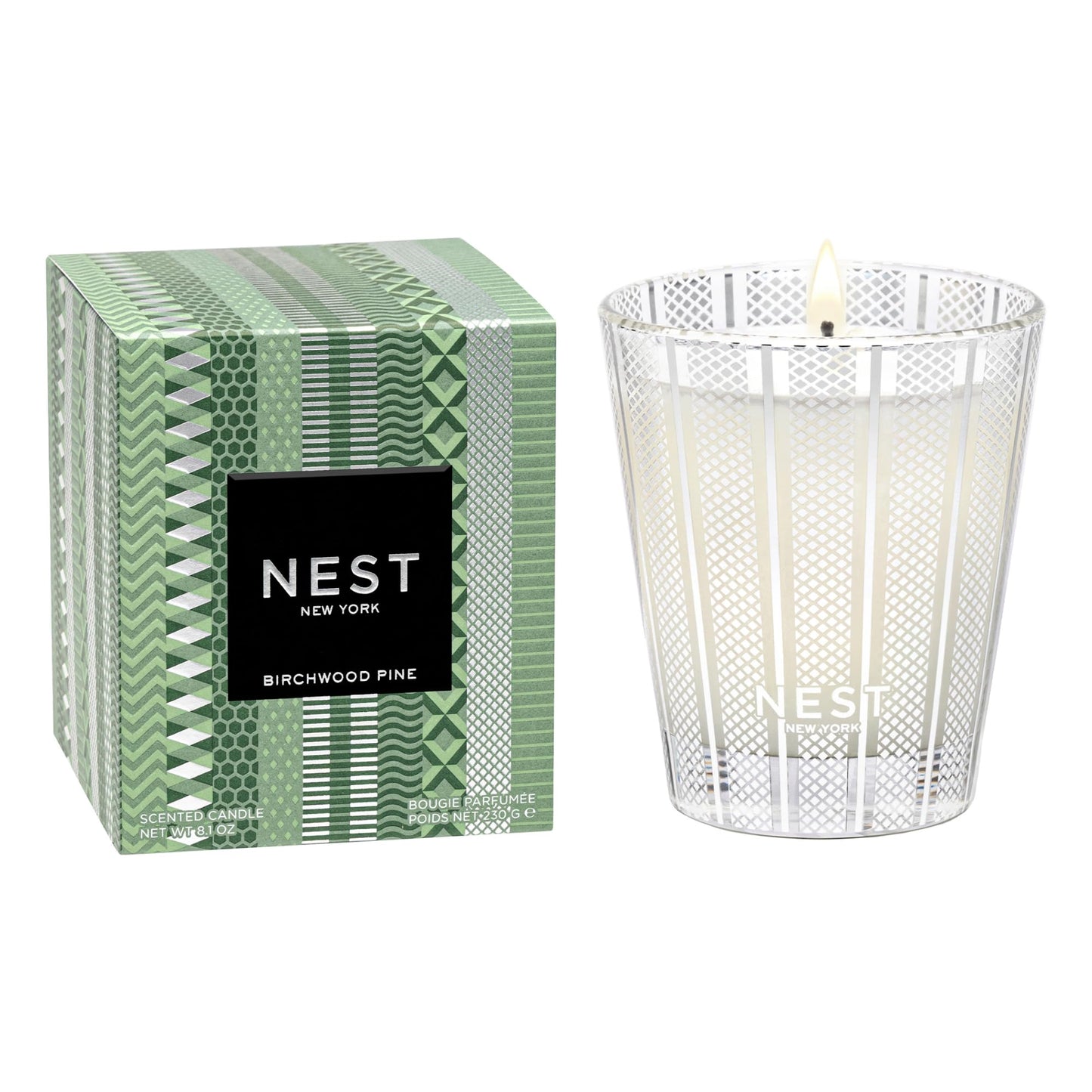 NEST New York Scented Classic Christmas Tree Candle, Birchwood Pine - 8.1 oz - Up to 60-Hour Burn Time - Reusable Glass Vessel