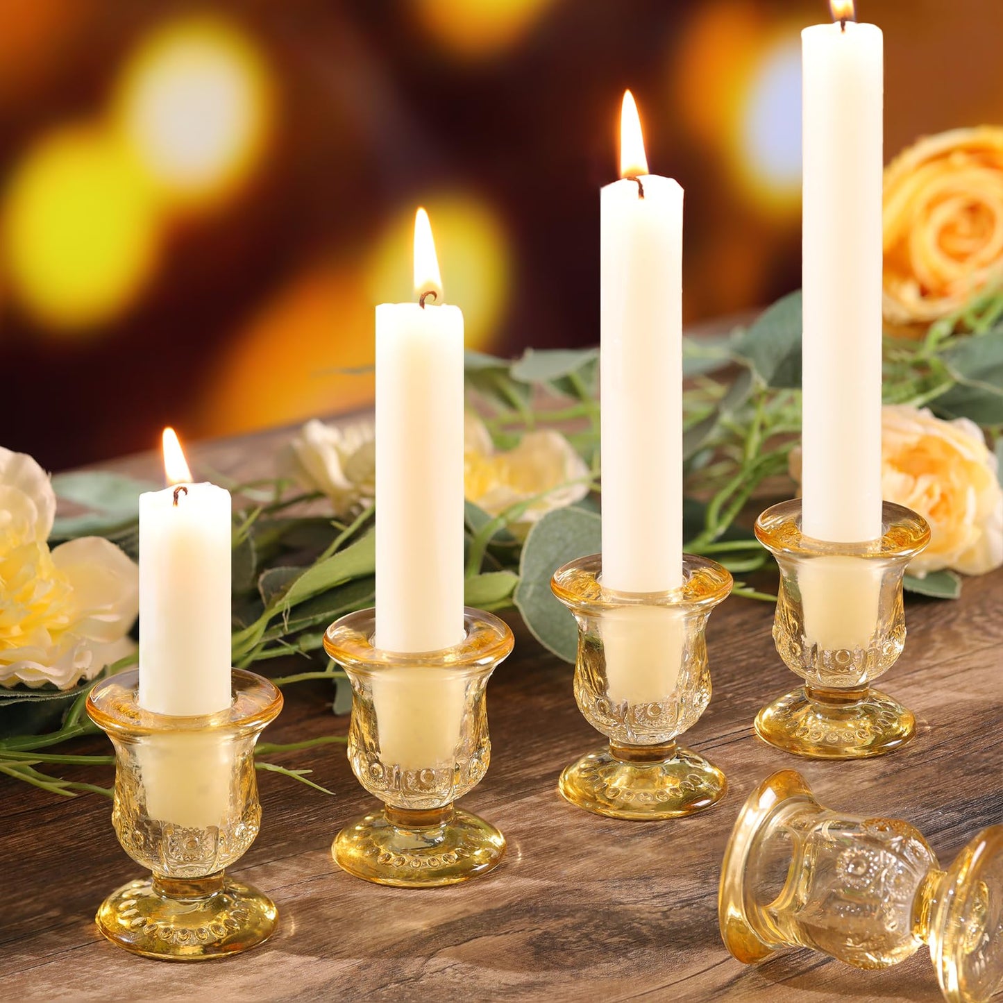 sunnyfuture 10pcs Gold Candlestick Holders, Glass Taper Candle Holders for Table Centerpiece Decor, Wedding, Birthday, Gift