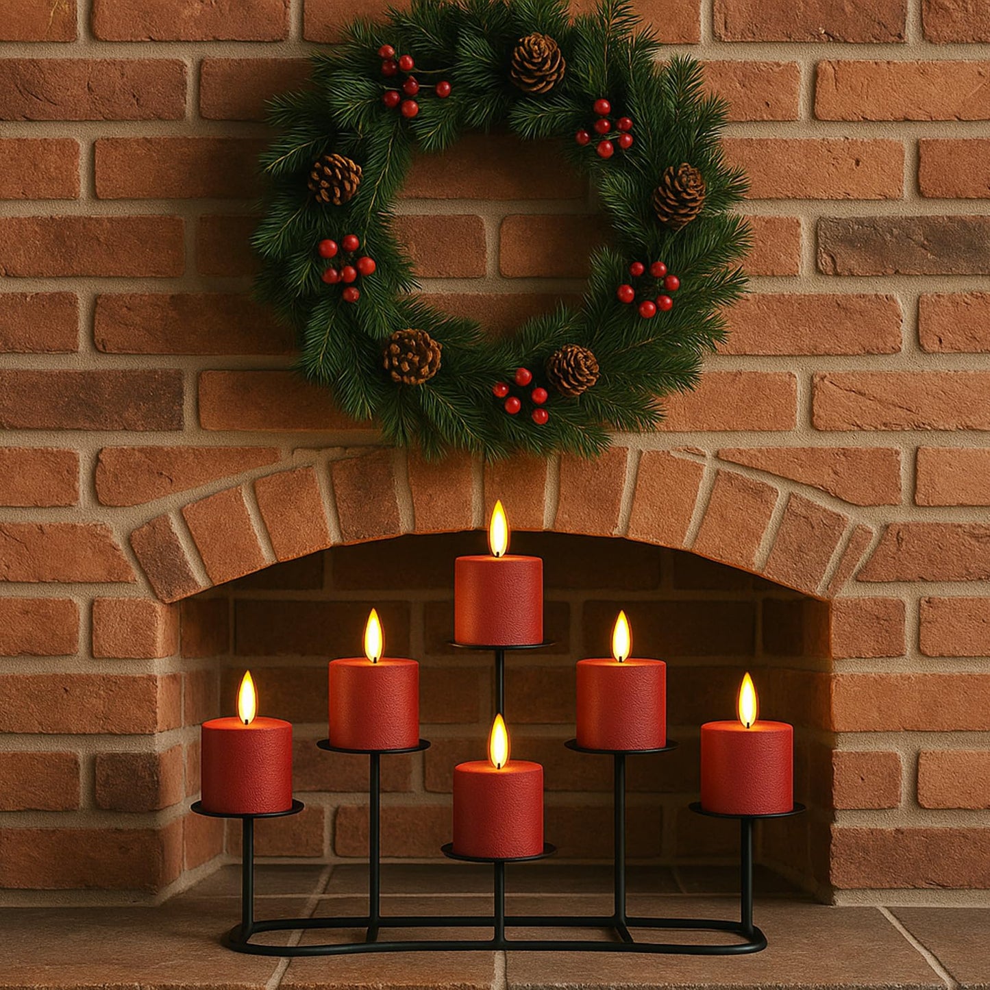 Smtyle Fireplace Christmas Candelabra Candle Holder - Black Matte Geometric Multi Tier Design, Stable Base, Perfect for Pillar Candles, Modern Minimalist Home Decor Accent