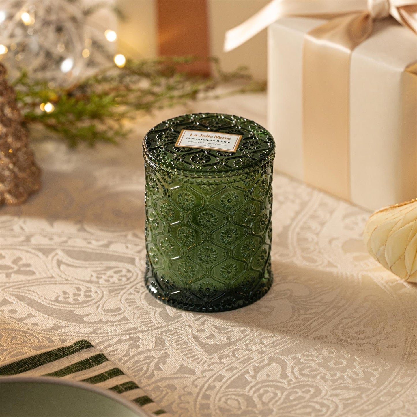 LA JOLIE MUSE Pine & Pomegranate Candle | Lemon, Pomegranate & Pine | 6 oz Natural Soy Wax | 40 Hours Clean Burn | Gift-Ready for Hosts, Gatherings | Elegant Home Décor