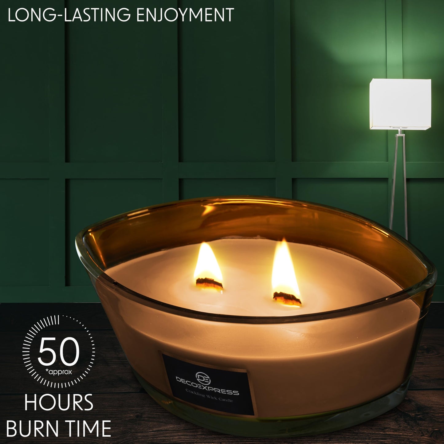 DECO EXPRESS Scented Candles, Crackle Double Wick Candles, Long 50 Hours Burn Time, Home Decor & Gift Ideas (Clementine Spice)