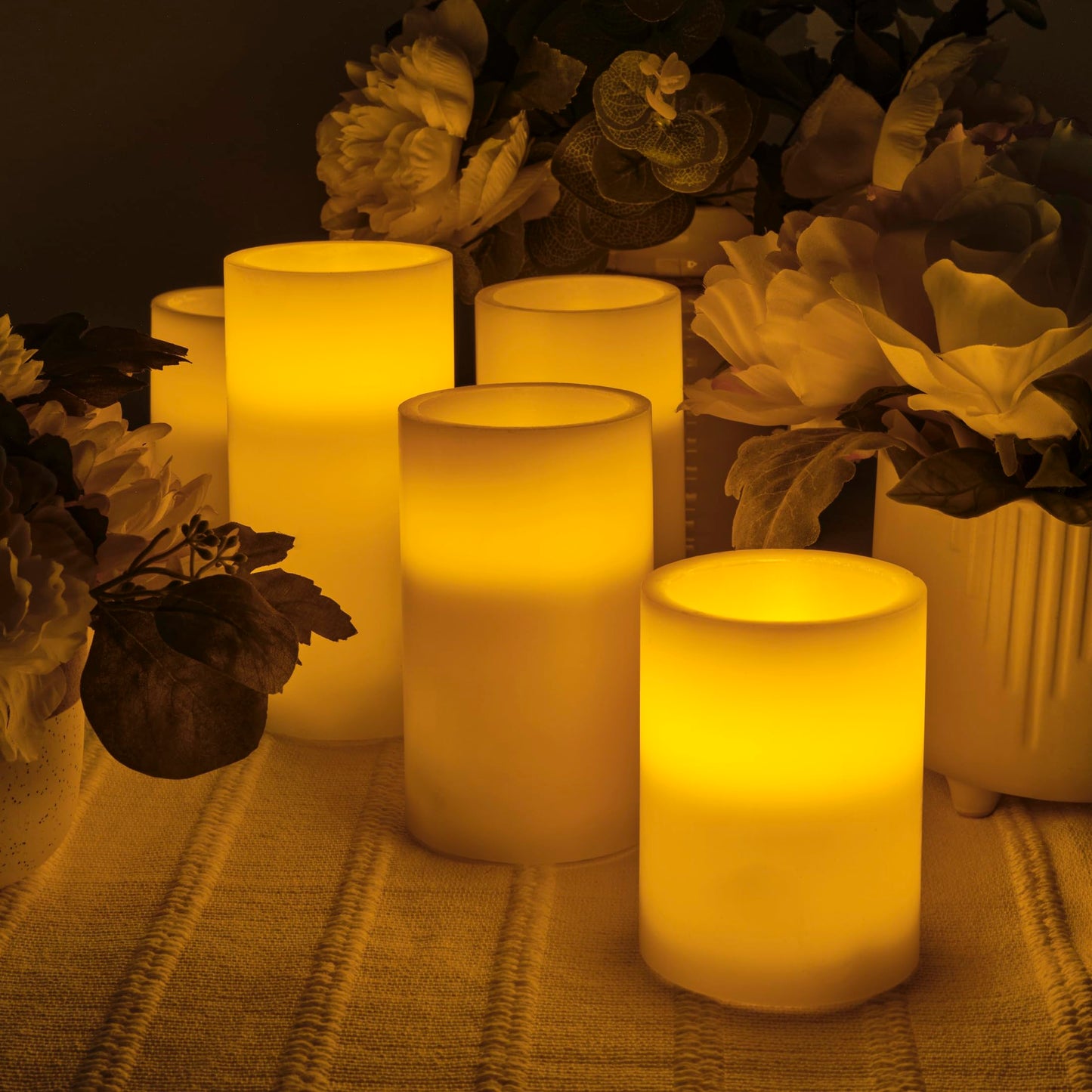 Mikasa 3x4 Inch White LED Wax Pillar Candle with Flickering Flame, Battery Operated Flameless Candle with 5-Hour Timer, Real Wax Finish for Home Decor and Seasonal Displays