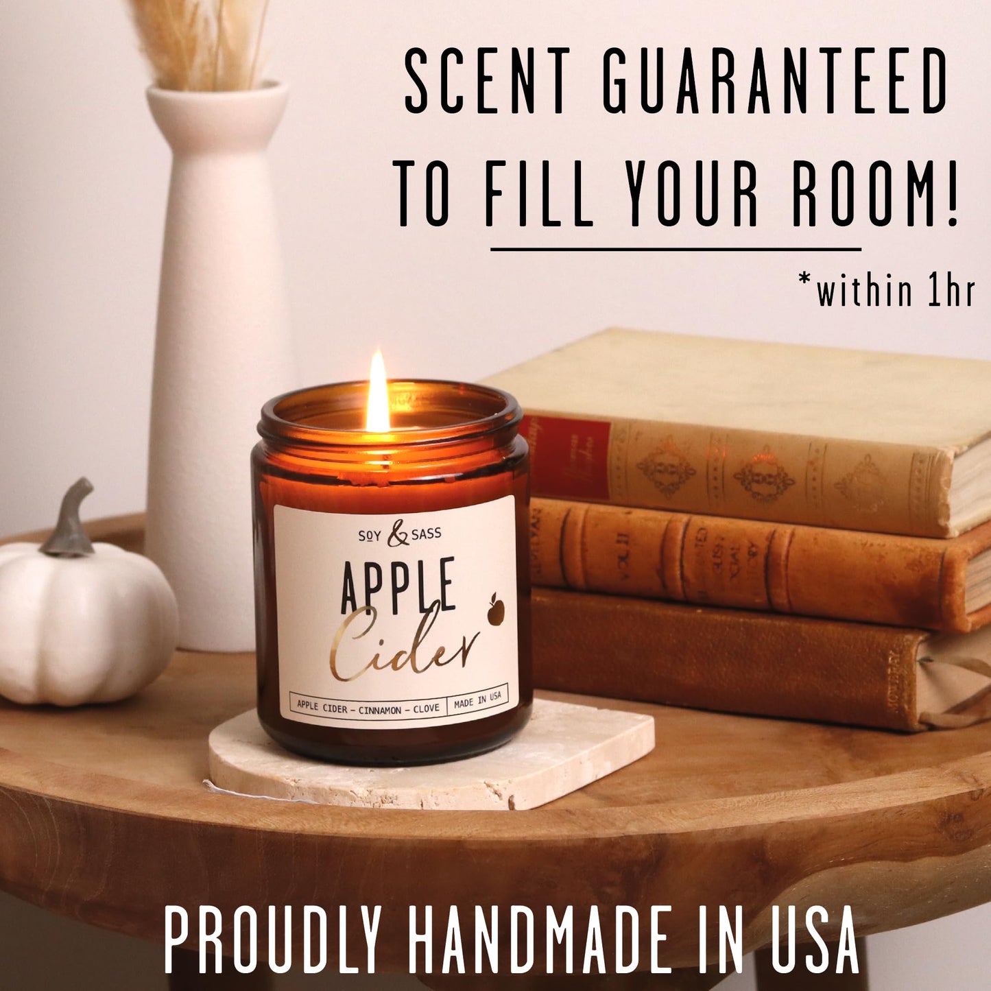 Apple Cider Candle, Fall Candles I Apple Cider, Cinnamon & Nutmeg - Infused with Essential Oils I Mulled Cider Fall Scented Candle (Soy) for Home I 9oz Reusable Jar I 50Hr Burn I Made in USA