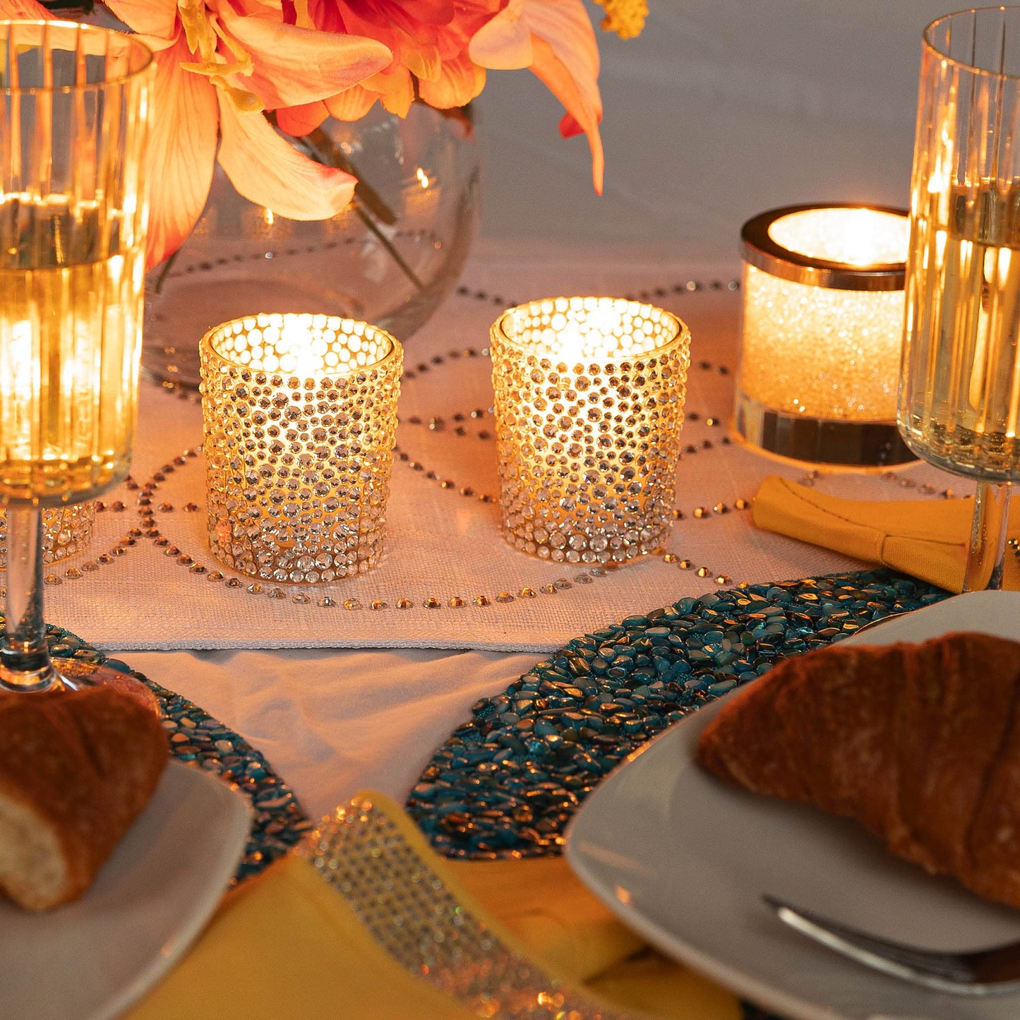 Strass Votive Holder, Glass, Sparkling Rhinestones, Candlelight, for an Elegant, Romantic Aesthetic, Silver, 2", Sold Individually