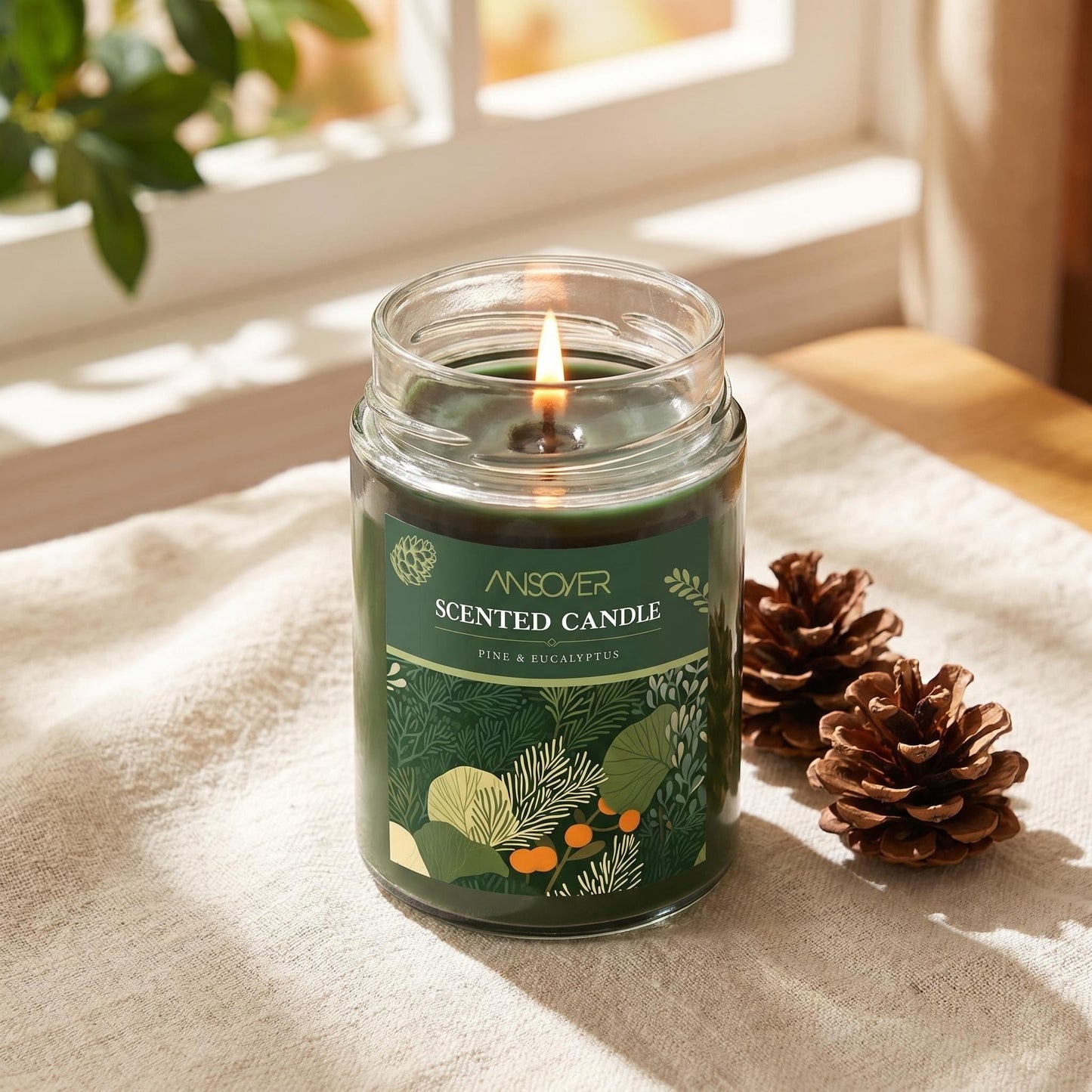 Scented Soy Candle, Aromatherapy Jar Candles for Home Scented, Long Lasting with 70 Hour Burn Time 11oz, Gifts, Soy Candles Scents of (Pine & Eucalyptus)