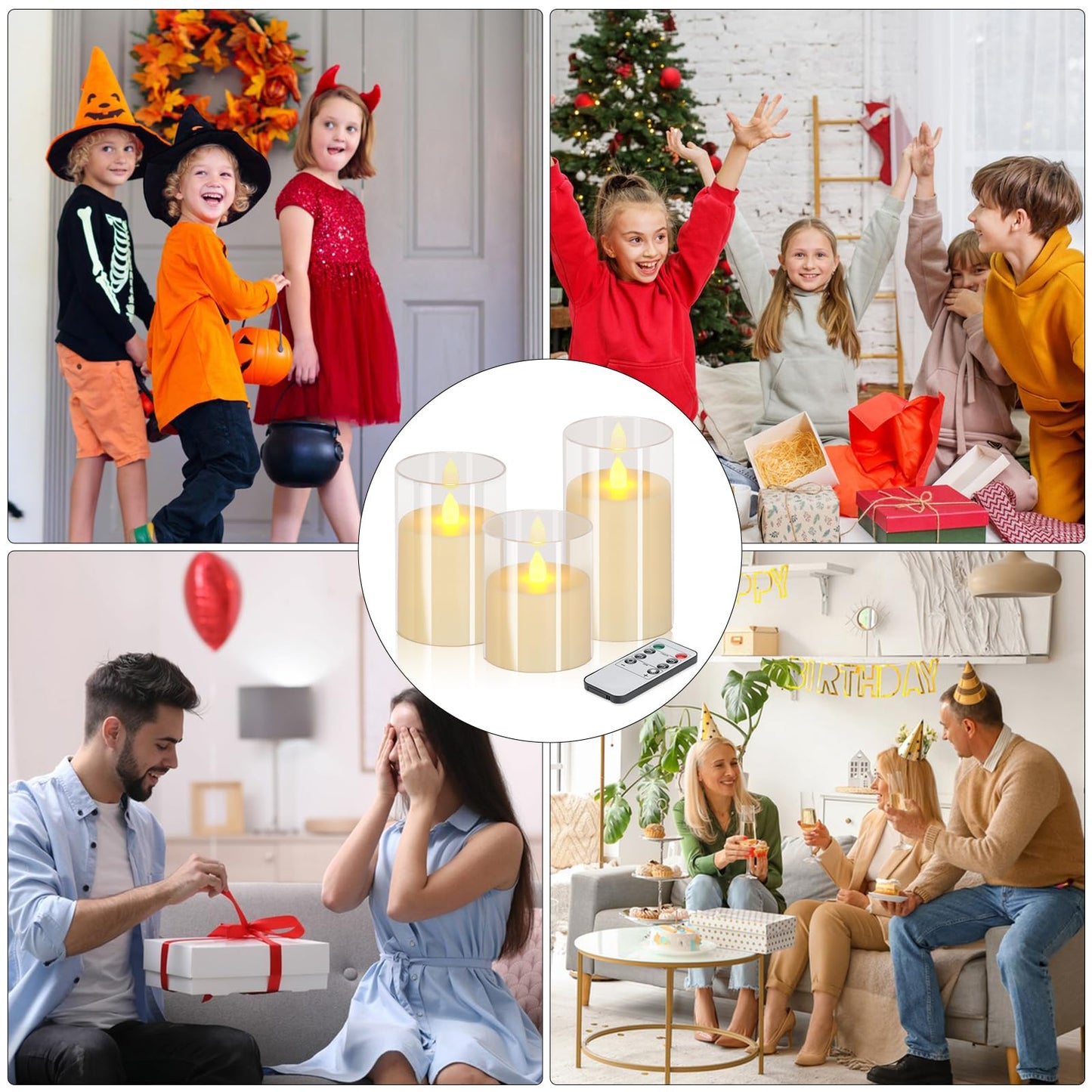 wemarry Flameless Candles 4" 5" 6" Acrylic Glass Pillars 3" Diameter Battery Operated Flickering Candles Include 8-Key Remote with Timer Function 400+ Hours (Pure White, Warm Light 3 Pack)