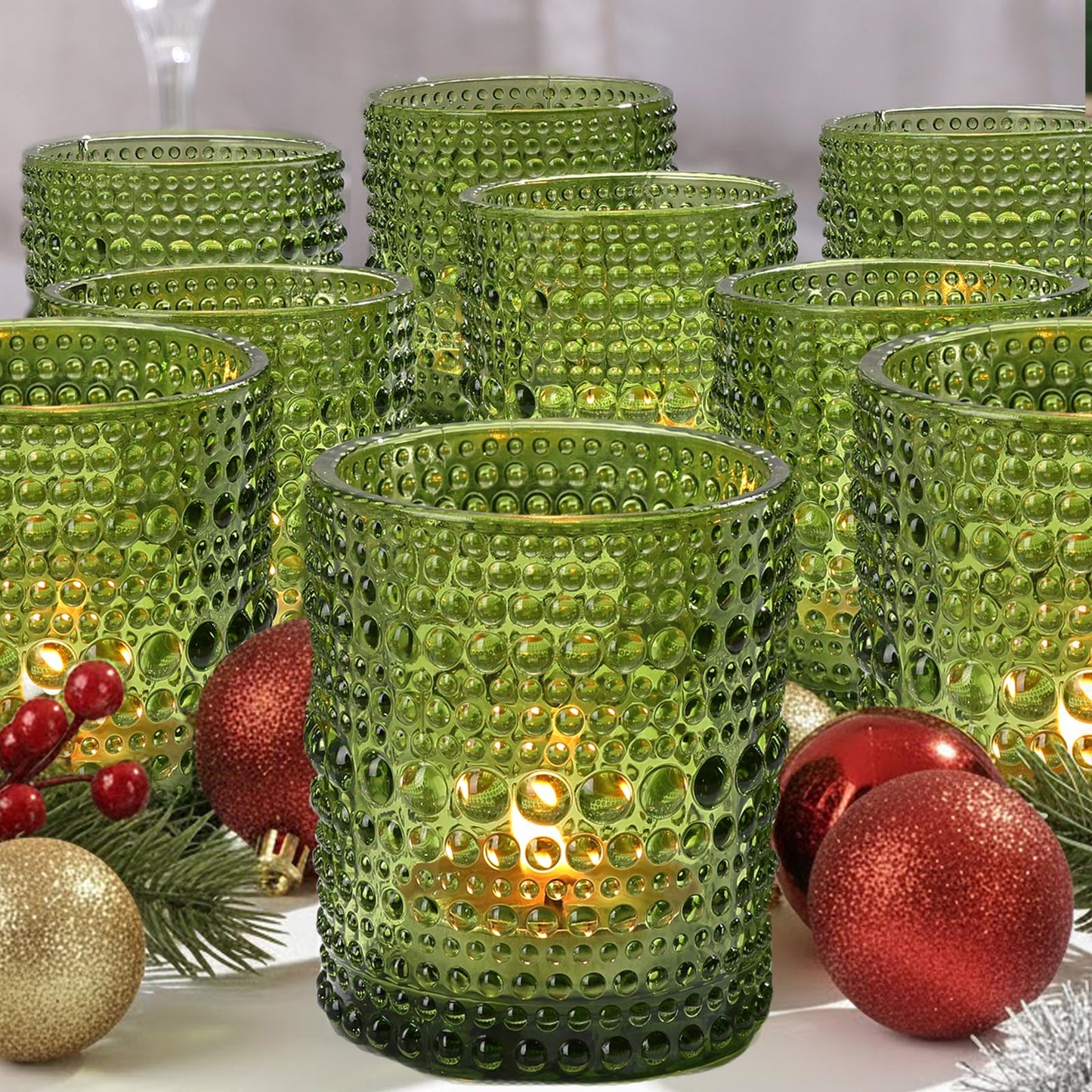 48pcs Votive Candle Holders, Green Glass DIY Wax Filling Tealight Candle Holders, Tea Light Candles Holder for Wedding Table Decoration