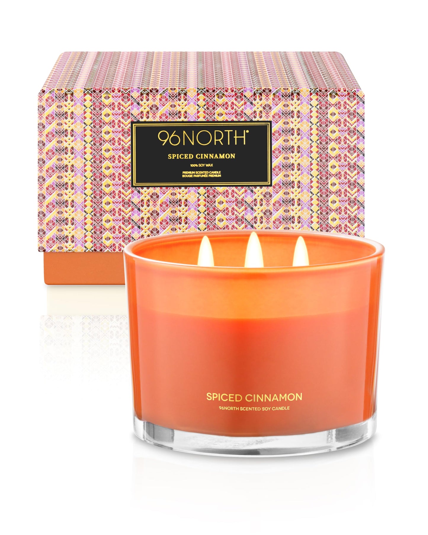 96NORTH Luxury Spiced Cinnamon Candle | Large 3 Wick Jar Candle | Up to 40 Hours Burning Time | 100% Natural Soy Wax | Relaxing Aromatherapy Aesthetic Candles | Housewarming Gift for Men and Women