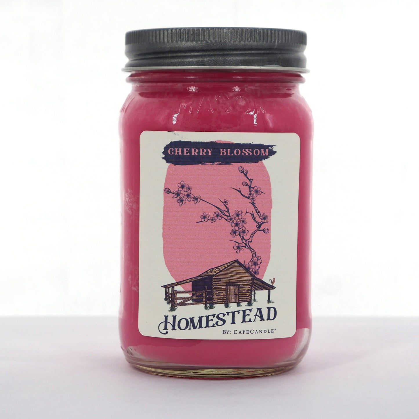 Cape Candle Homestead Soy Candle Wax, Cherry Blossom Scent | Fresh Lemongrass & Herbal Fragrance | Hand-Poured Mason Jar with Pewter Cap | Home Decor Ambiance Soy Wax Accessories | Mason Jar, 16 Oz