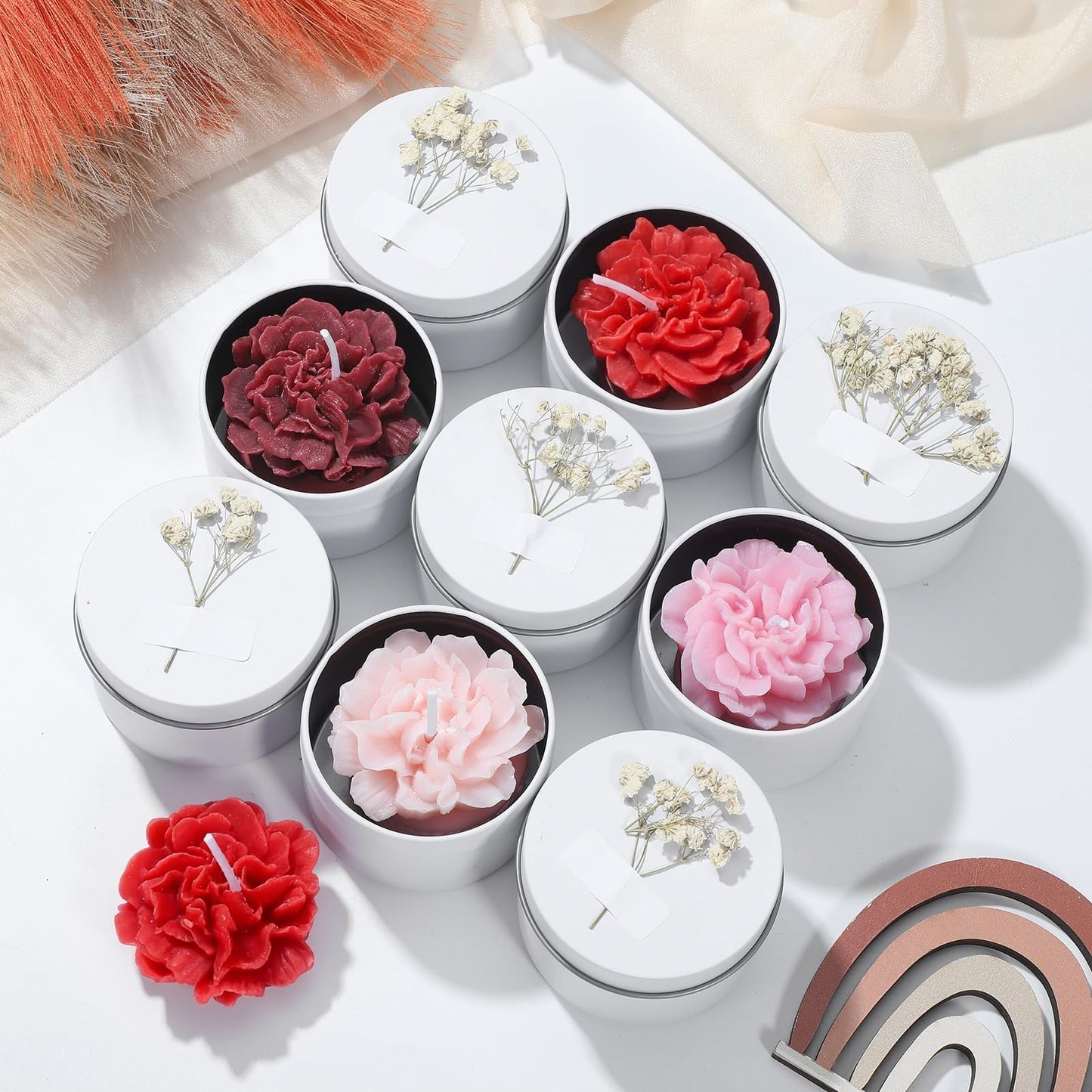 Threlaco 12 Pcs Flower Candles Scented Bridesmaid Gift Set Soy Wax Aromatherapy Candles Bulk for Wedding Bridal Shower Home Guests Women Valentines Mothers Day Anniversaries Favor(Red Gradient)