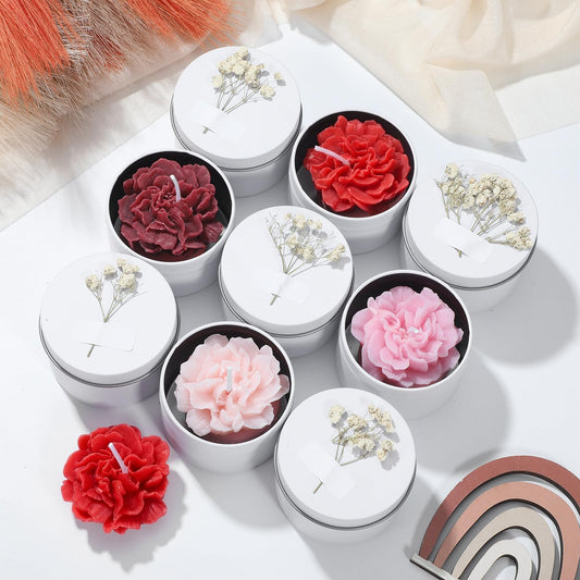 Threlaco 12 Pcs Flower Candles Scented Bridesmaid Gift Set Soy Wax Aromatherapy Candles Bulk for Wedding Bridal Shower Home Guests Women Valentines Mothers Day Anniversaries Favor(Red Gradient)
