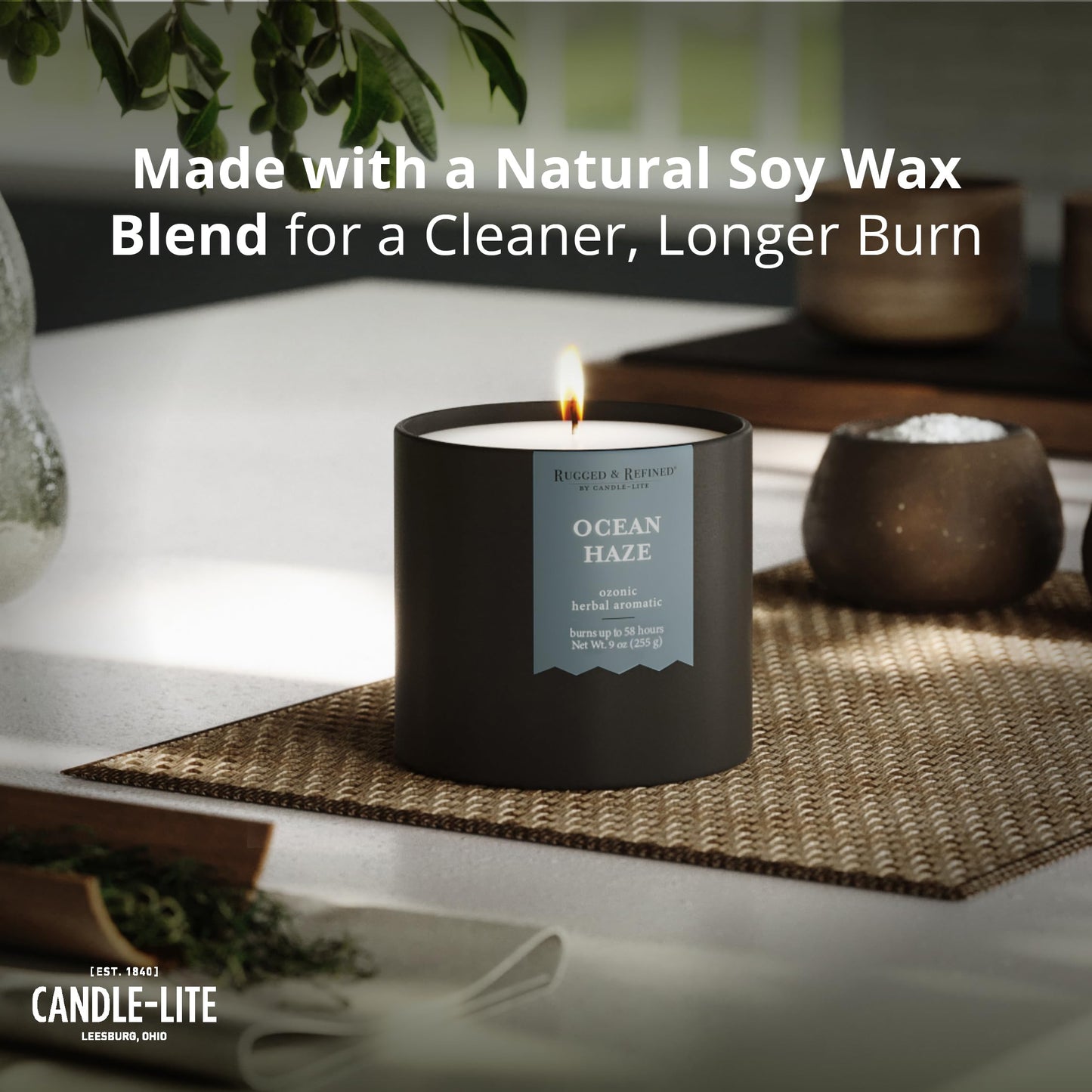 Candle-lite Rugged & Refined Scented Candle for Men, Ocean Haze, 9 oz Tin, Poured in The USA, Masculine Fragrance, 1-Wick, 58 Hours of Burn Time, Ideal Gift for Man in Your Life & Father's Day