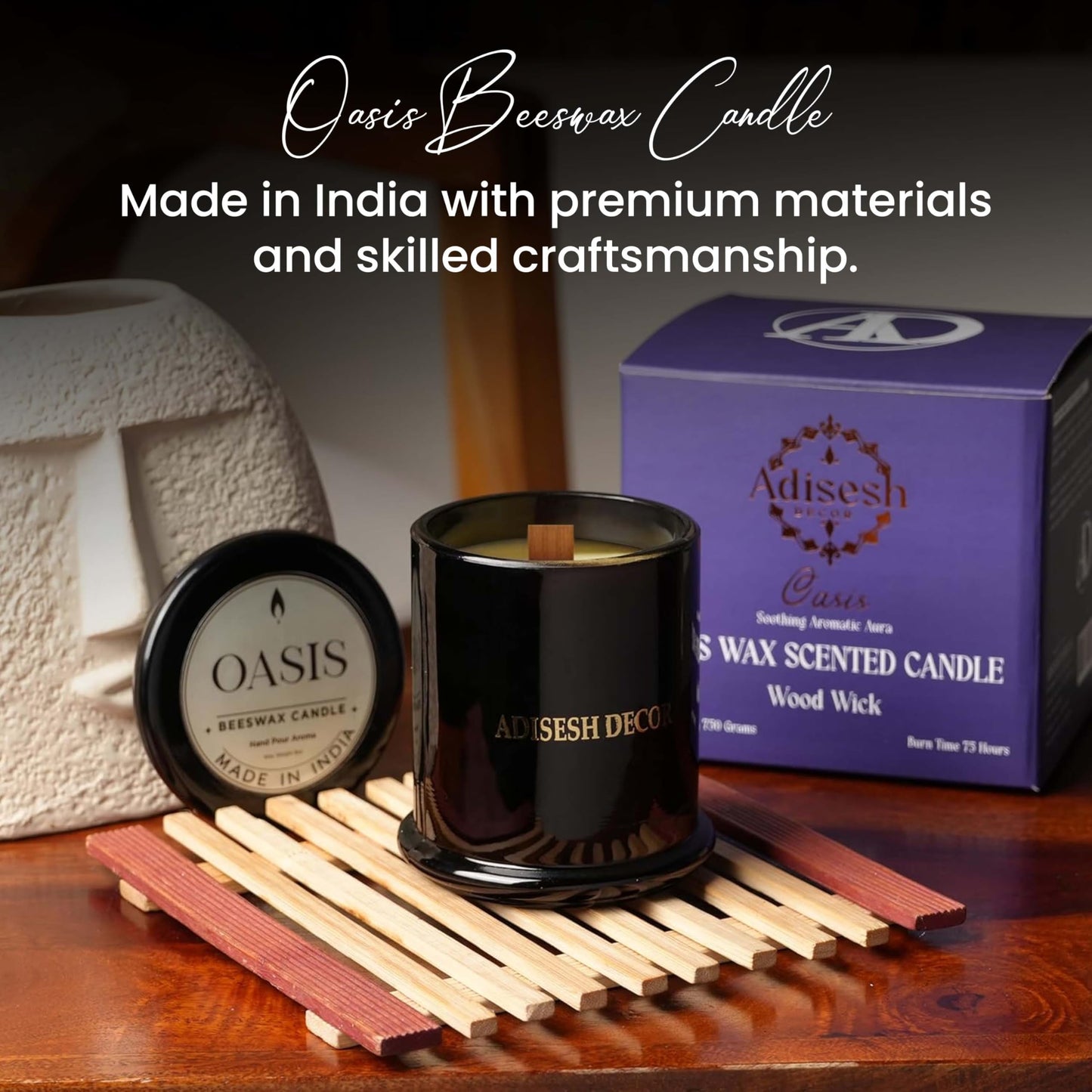 Adisesh Decor Long-Lasting Oasis Bees Wax Candle | Scented Candles for Home Decoration | 70+ Hour Burn Time Hand-Poured in Glass Jar | A Clean, Fresh, and Revitalizing Fragrance of Greenery