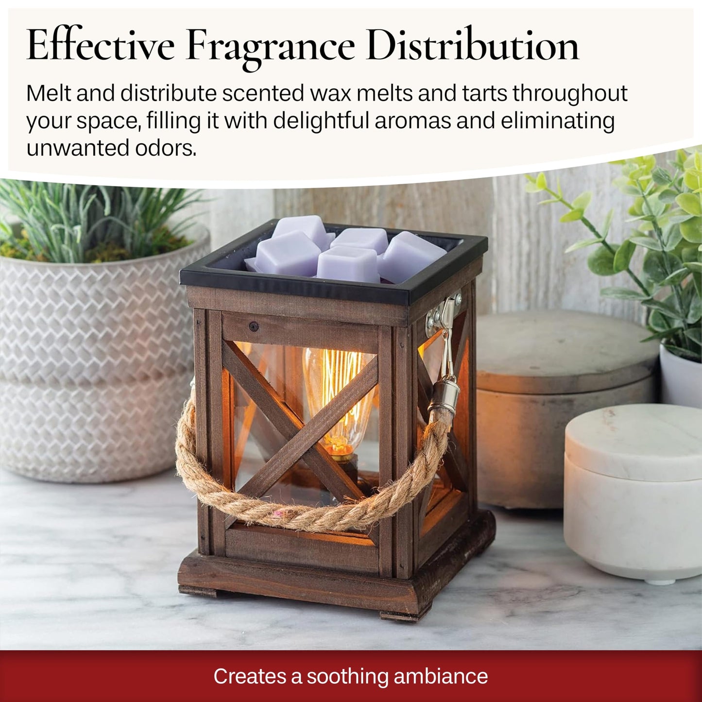Candle Warmers ETC. Vintage Bulb Illumination Fragrance Warmer- Light-Up Warmer for Warming Scented Candle Wax Melts and Tarts to Freshen Room, Walnut & Rope