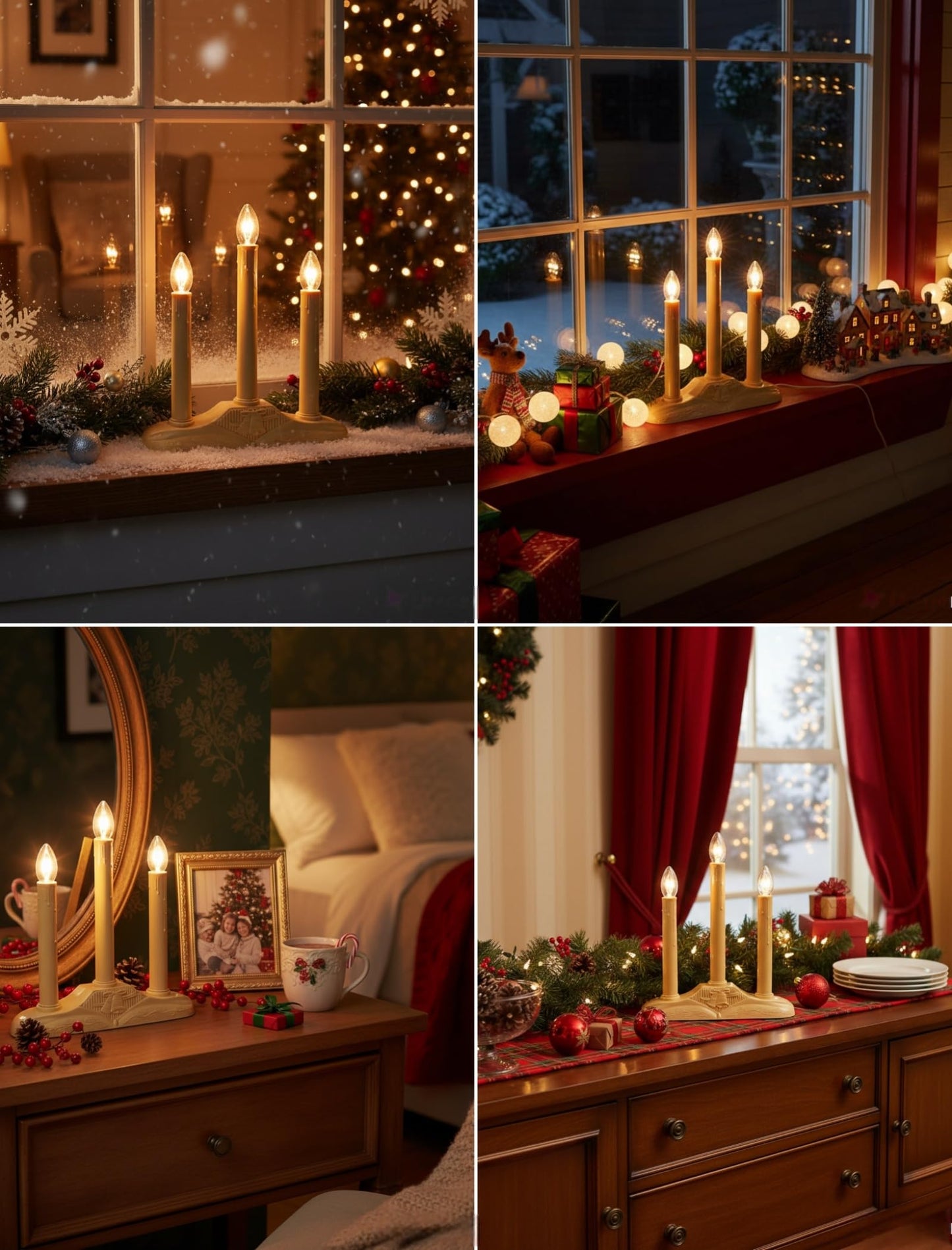 Pallerina 3 Light Christmas Window Candles, Electric Window Candles with 4 C7 Light Bulbs, Plug in Electric Candle for Christmas Party Home Decorating Restaurant Table Décor, Ivory -1 Pack