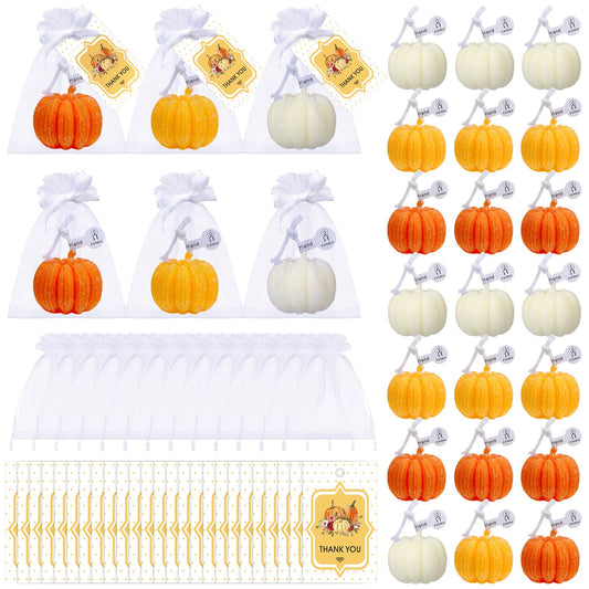 Treela 24 Set Pumpkin Candles Fall Baby Shower Party Favors for Guests Little Pumpkin Thank You Return Gifts Bulk for Thanksgiving Autumn Baby Shower Wedding Favors (Orange Yellow and White)