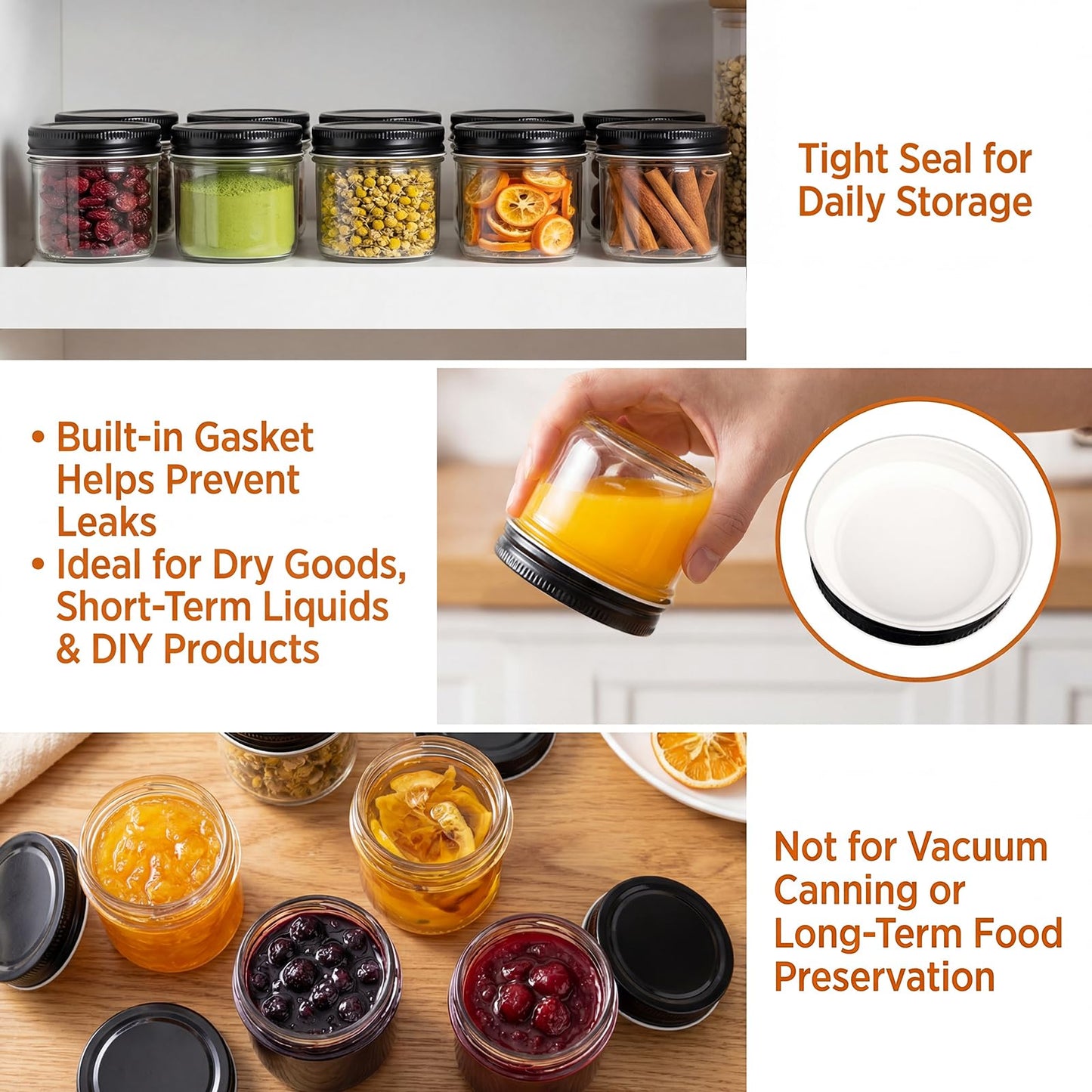 QAPPDA 40 Packs 4oz Glass Mini Mason Jars with Lids(Black), Clear Glass Jars Small Spice Canning Jars for Honey, Jam, Jelly, Wedding Favors, DIY Party Favors, Kitchen Food Storage