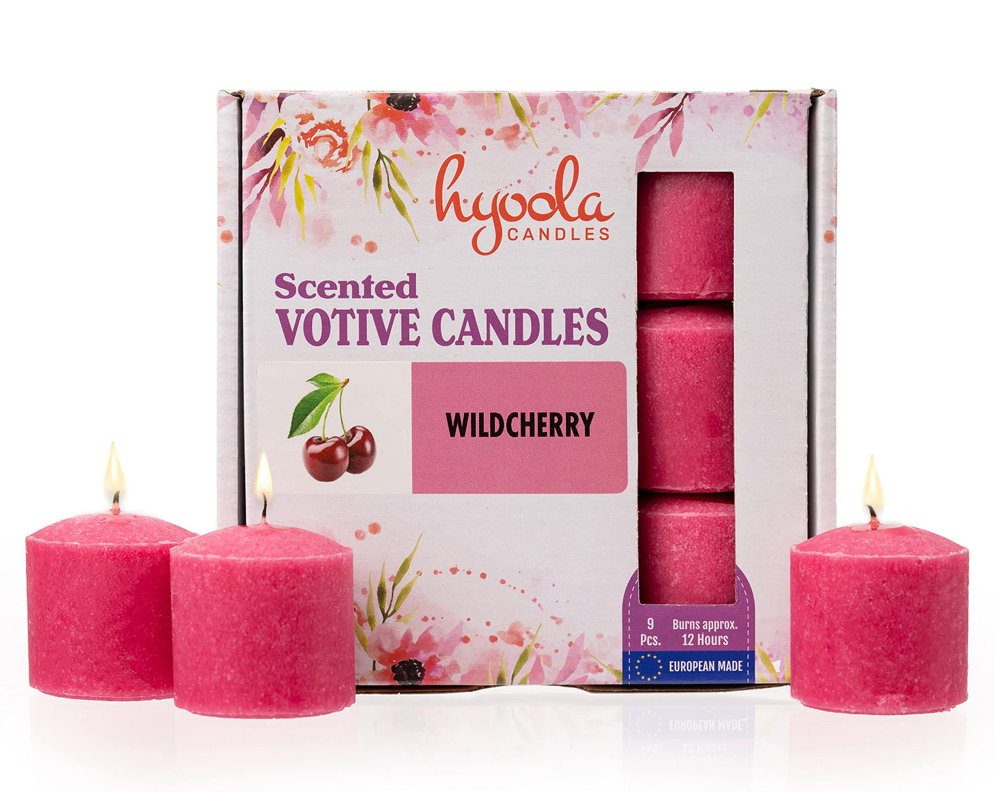 HYOOLA Scented Votive Candles - Wildcherry Votive Candles -12 Hour Burn Time - 9 Pack - European Made