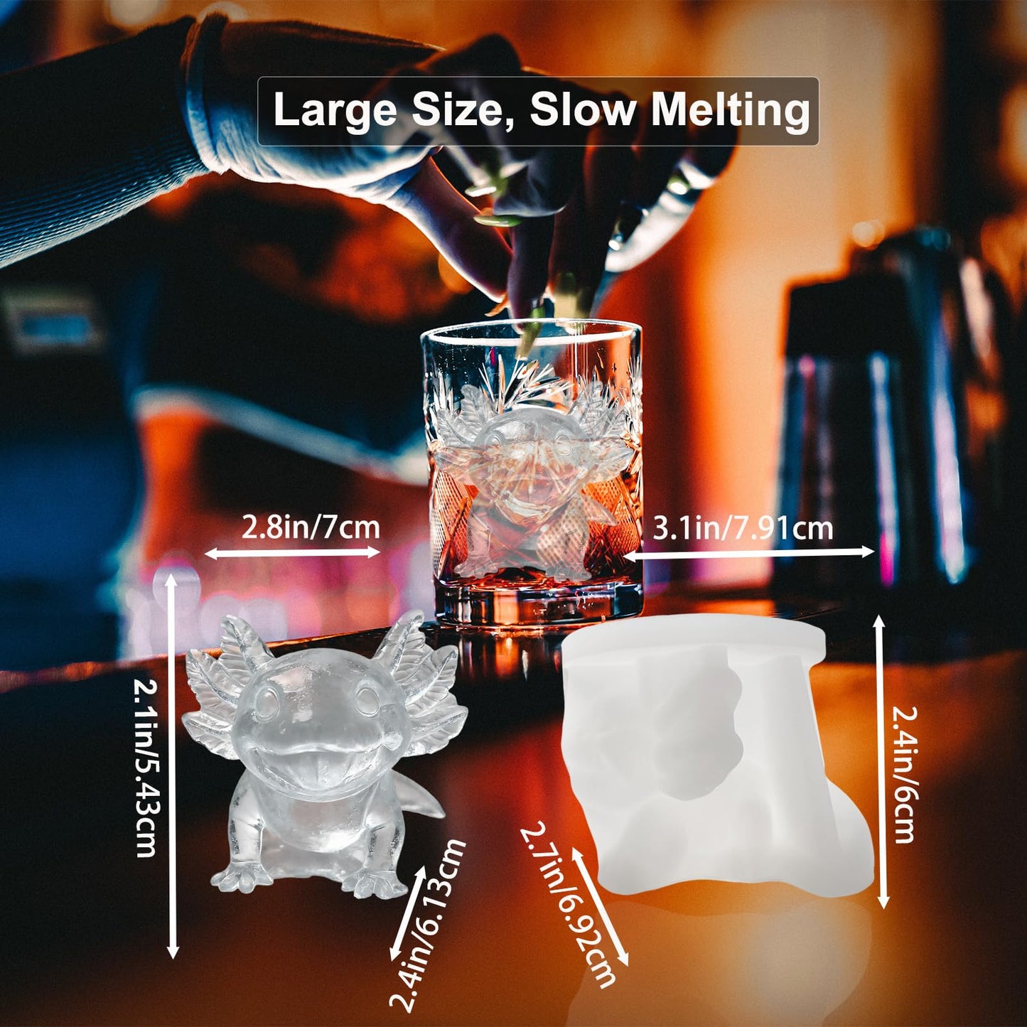 SIUPER 3D Axolotl Ice Cube Silicone Molds Tray for Whiskey, Cocktail, Drink, Bar; Rich Details. Fun Animal Mold for DIY Craft Taba Squishy Chocolate Soap Candle Resin Gift for Women Girls Boys; 2 Pack