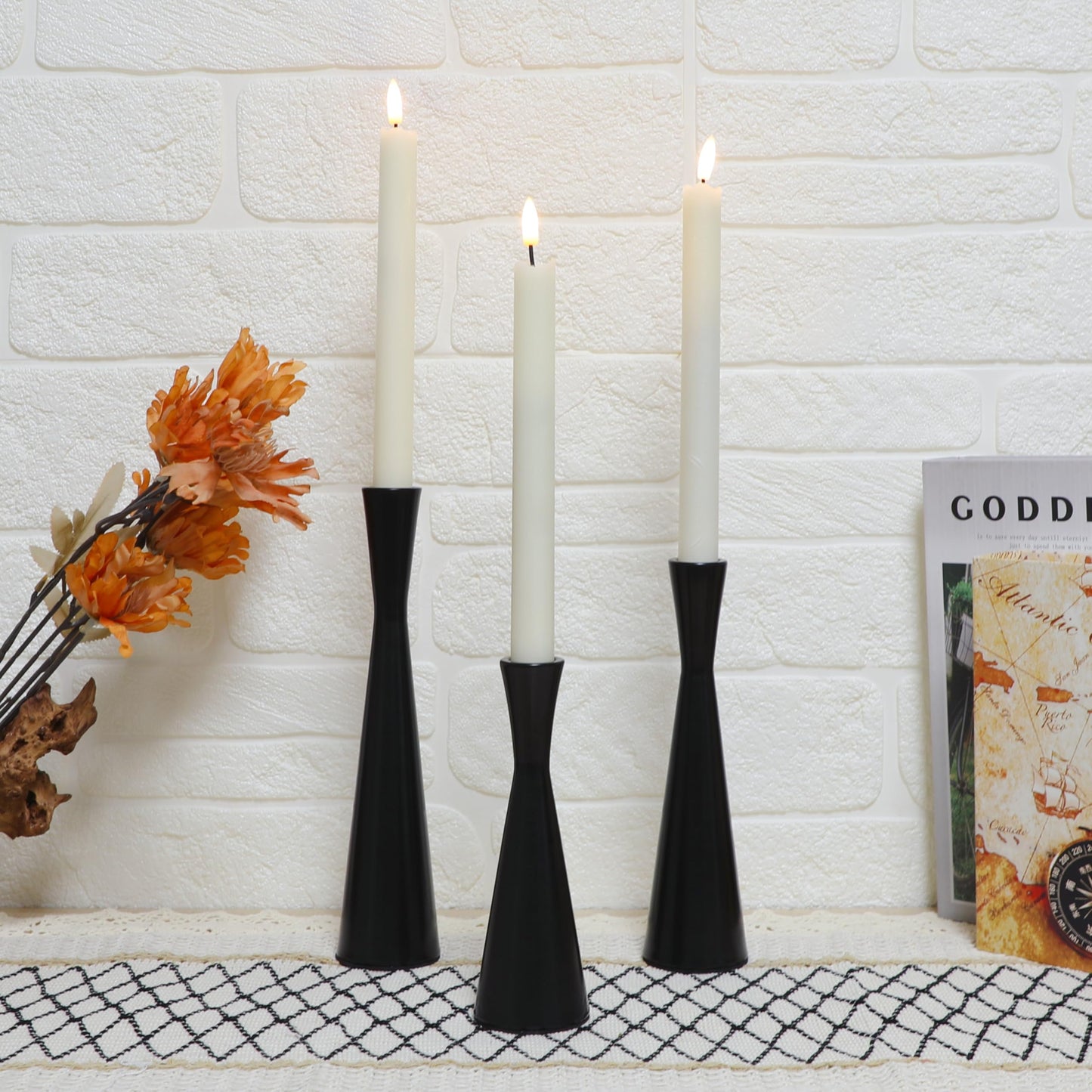 Set of 3 Taper Candle Holders Metal Candlestick Holders Table Mantel Decorative Candle Stand for Dinning,Party，Wedding,Home Decor(Matte Black)