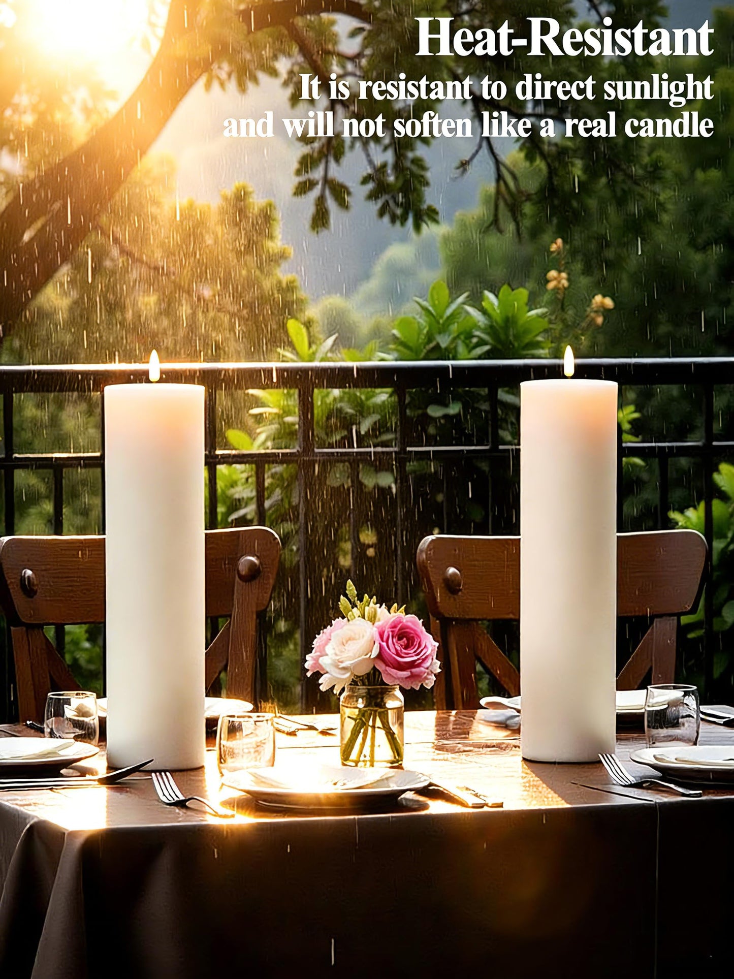 Gmnee 4"x8" Outdoor Waterproof Flameless Candles with Remote and Timers, LED Candles, Battery Operated Candles, Electric Fake Pillar Candles for Patio, Porch, and Lanterns Decor (White, Plastic)