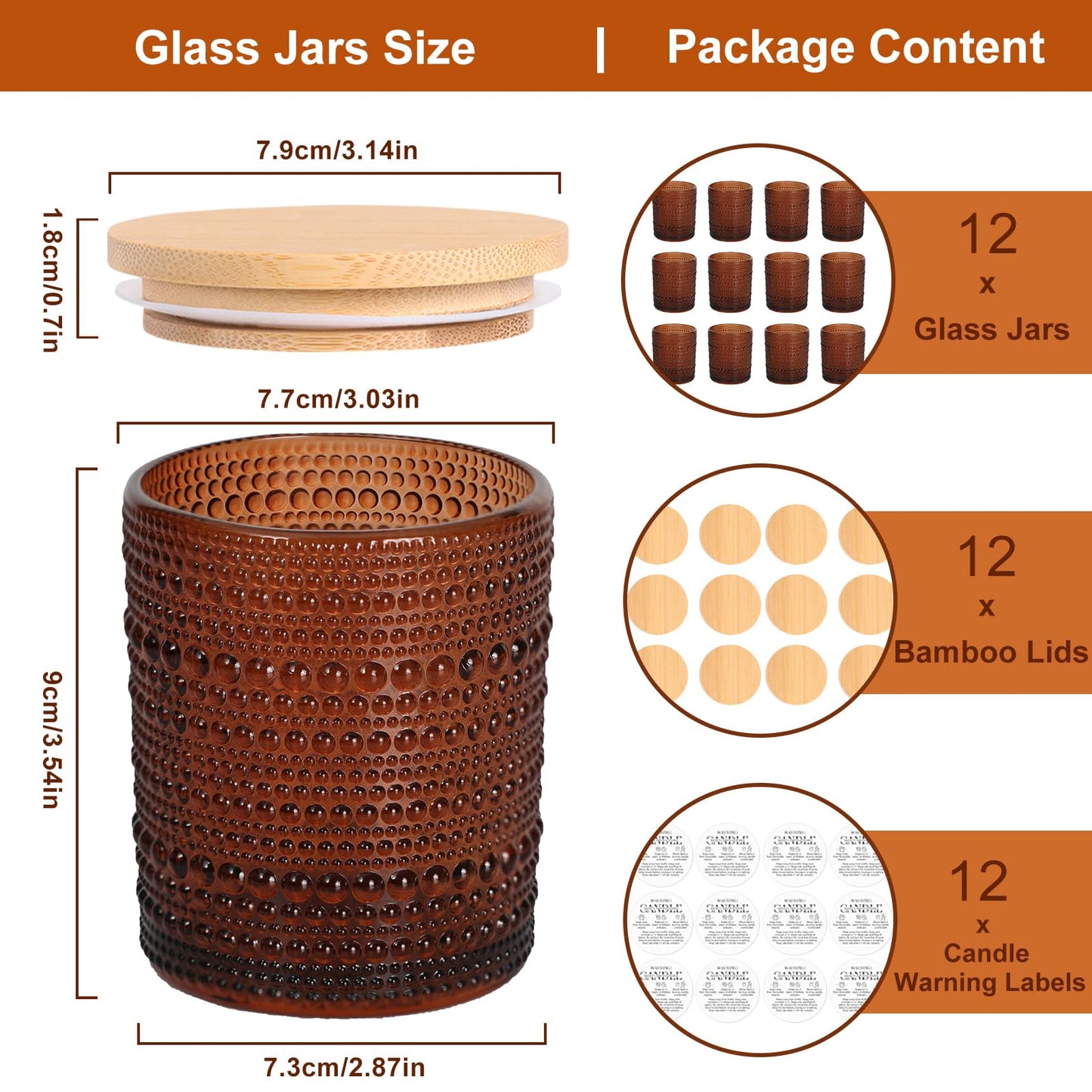 DARJEN 12 Pack Amber Candle Jars for Making Candles- 8 OZ Empty Glass Candle Making Jars with Bamboo Lids and Labels, Candle Containers Candle Making Kits for DIY Gifts
