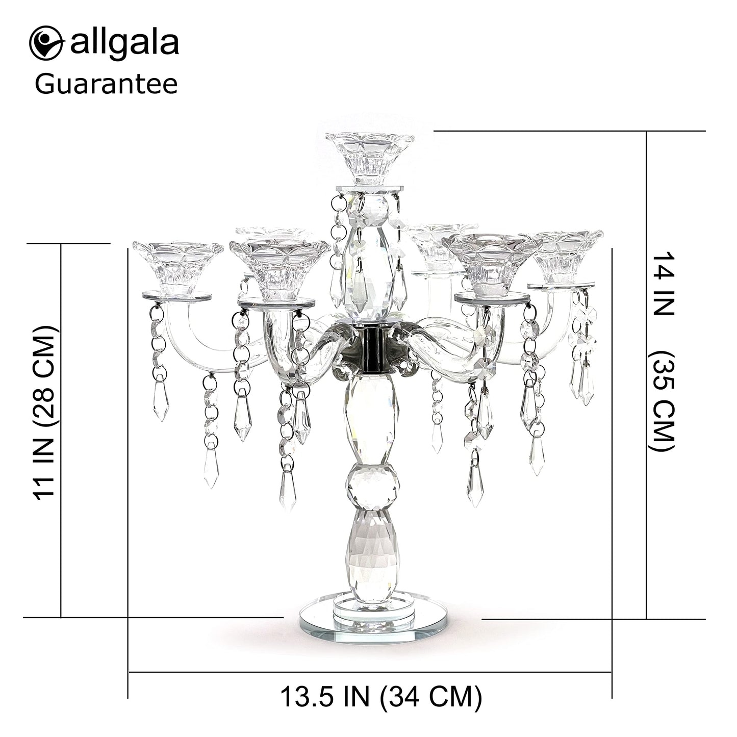 allgala Crystal Candle Holder - 7-Arm 14 Inch Crystal Taper Candlestick Candelabra - Centerpiece for Home Wedding Event and Party Festival