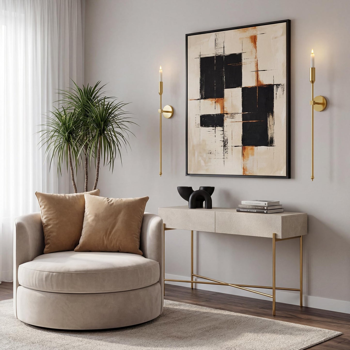 23-inch Large Wall Candle Sconces, Set of 2, Wall Mounted Candle Holder, Modern Chic Home Decor for Bedroom, Dining Room, Living Room (Brass)