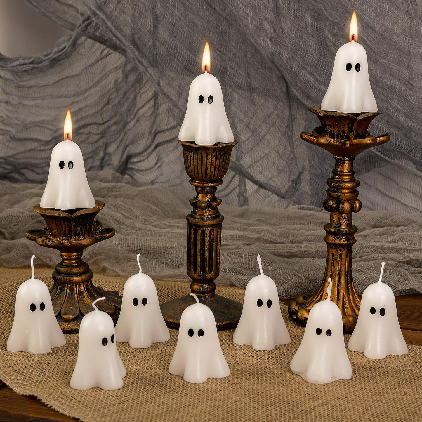 EBaokuup 6 PCS 2.3'' X 1.6'' Halloween Ghost Candles, White Ghost Decor Candles, Cute Burning Candle for Halloween Party Home and Table Decorations