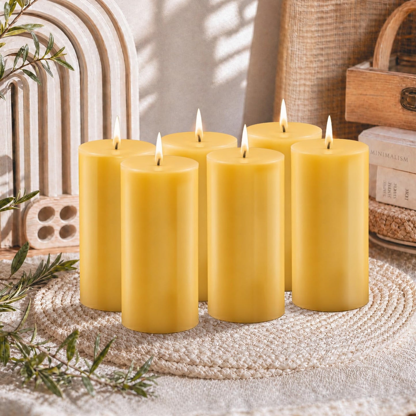 6 Pack Pure Beeswax Pillar Candles, 160 Hours Long Burning Beeswax Candle, Bees Wax Candles for Home, Prayer, Emergency, Unscented, Smokeless & Dripless, 2x4 Inch