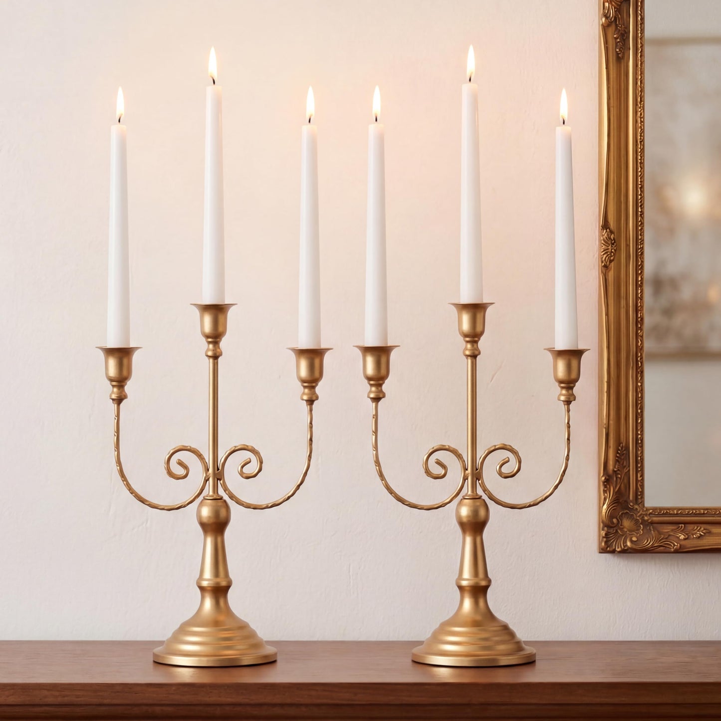NUPTIO Candlestick Holders Candelabras Gold Candle Stick Stands 2 Pcs Metal Candelabra Centerpieces Candlestick Holders for Tapered Candles Wedding Birthday Party Dining Table Christmas Decoration 11"