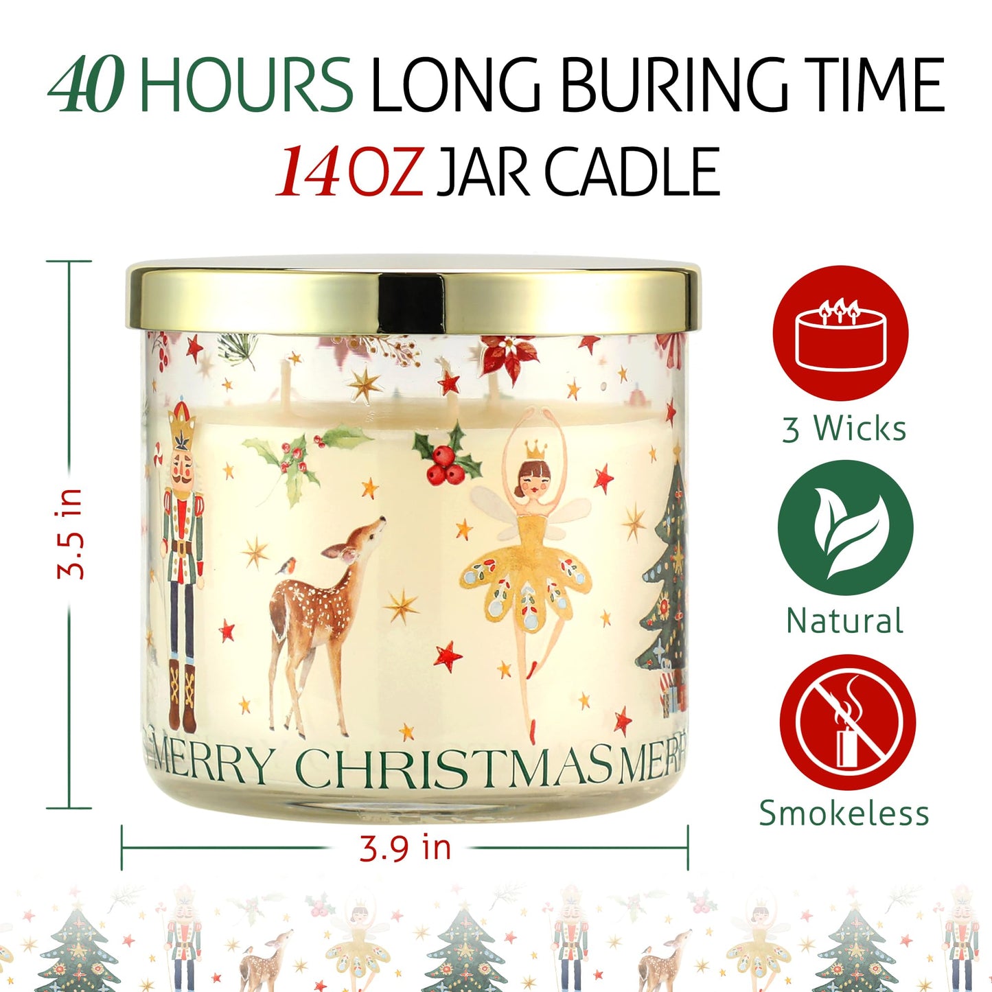 Christmas Candle, Pine Scented Candle, Xmas Candle Gift, Christmas Tree Nutcracker Ballet Girl Design, Winter Candles Gift, 14oz