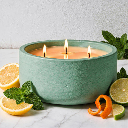 Large 20oz Scented Candle - Citrus & Mint, 3 Wick Non Toxic Soy Candles Indoor, Green Decorative Ceramic Jar Candle for Women, Men, Patio, Home, Bedroom, Bathroom, Living Room