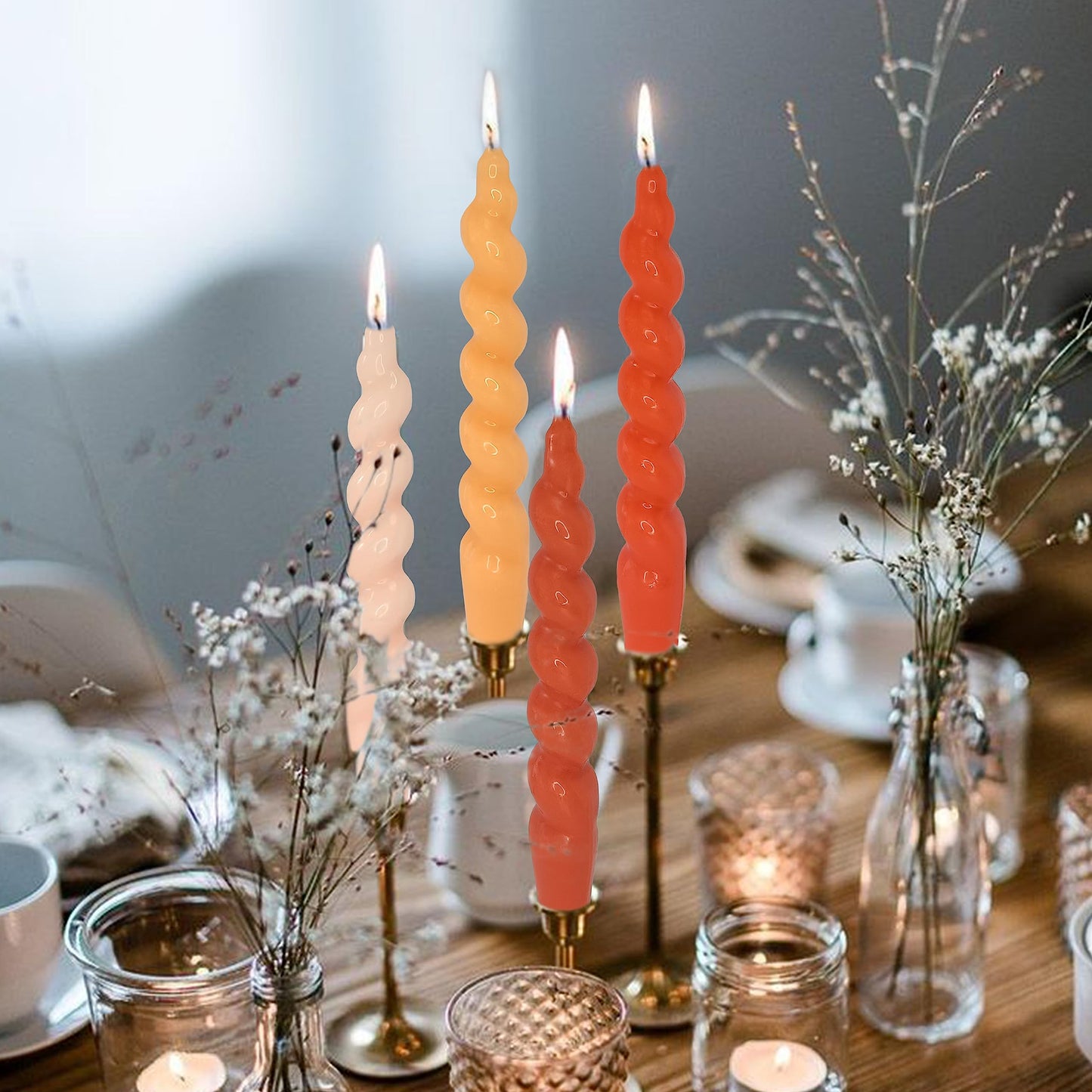 Spiral Taper Candle Twisted Candles Sticks Unscented Candlesticks 4 Pcs Orange Gradient Taper Candles Dinner Candle for Home Décor Weddings Festive Seasons Holiday
