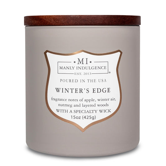 Manly Indulgence Winters Edge Scented Candles for Men, 15 oz Wooden Wick, Premium Soy Blend Wax, 60H Burn, Candles for Home Scented - Made in The USA