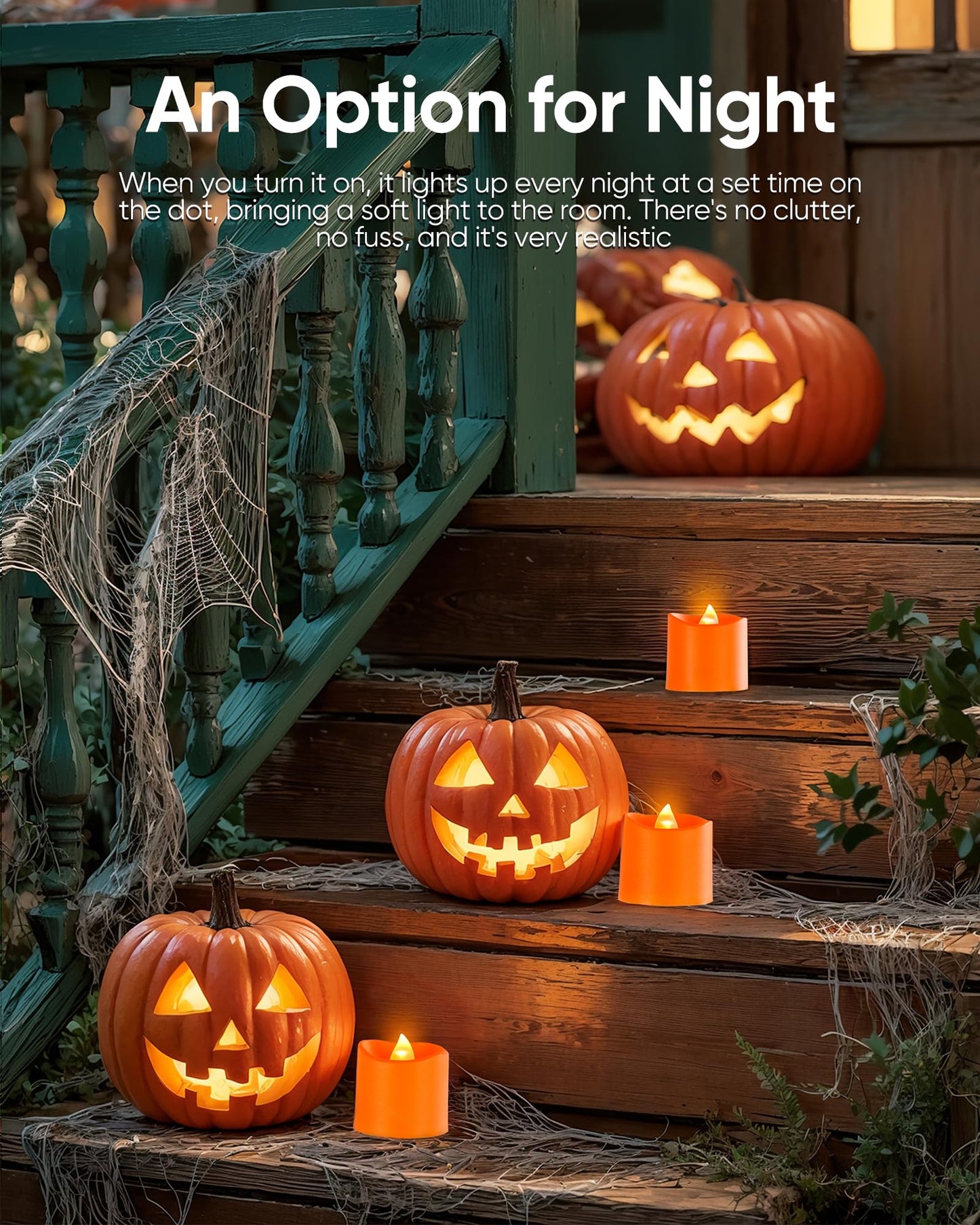Homemory 24Pack 400+Hour Remote Control Flameless Candles, 2/4/6/8H Timer Led Votive Candles, Battery Operated Tea Lights for Wedding Table Centerpiece, Holidays, Halloween Pumpkins-Orange