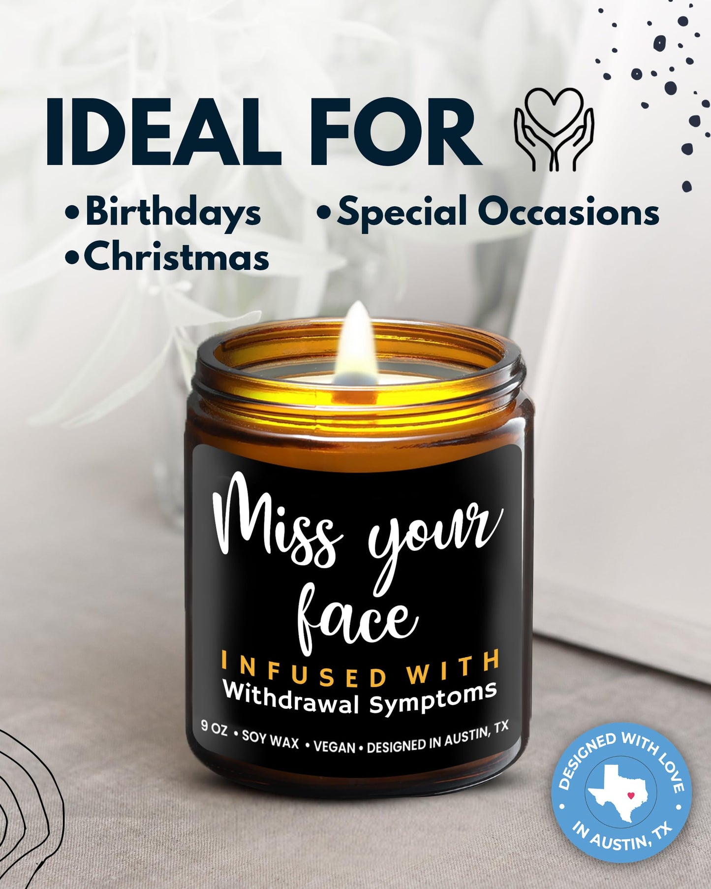 Funny Friendship Candle, Fun Presents for Women Friends, Funny Gifts for Friendship, Unique and Fun Friend Gifts for Women and Men, I Miss Your Face Candle, Birthday Presents, Christmas, Gift-Ready
