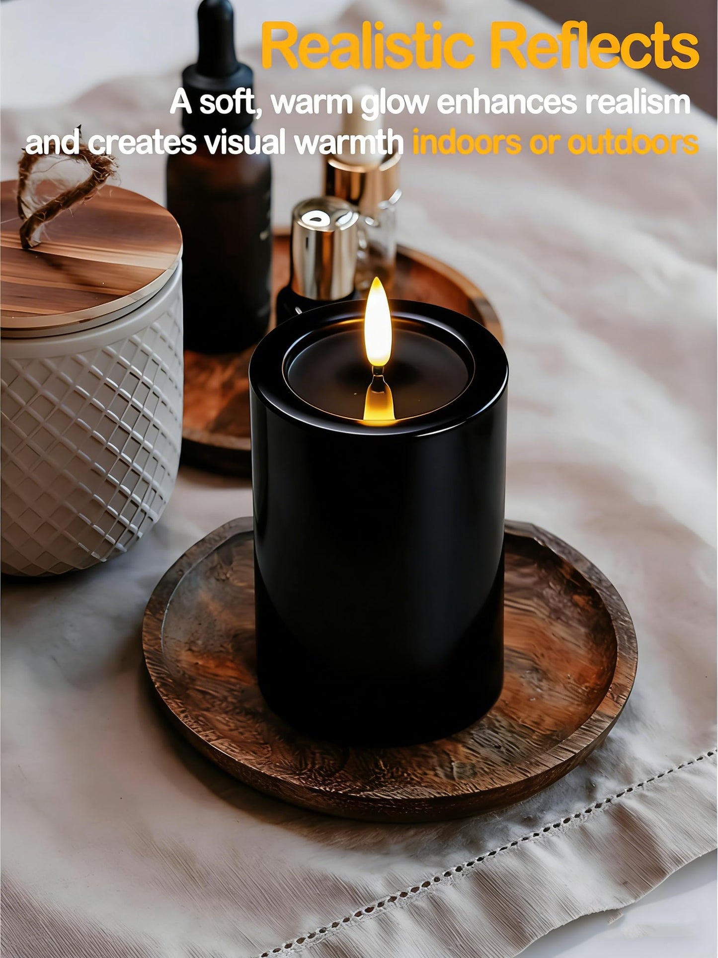 Gmnee 3"x4" Outdoor Waterproof Flameless Candles with Remote and Timers, LED Candles, Battery Operated Candles, Electric Fake Pillar Candles for Patio, Porch, and Lanterns Decor (Black, Plastic)