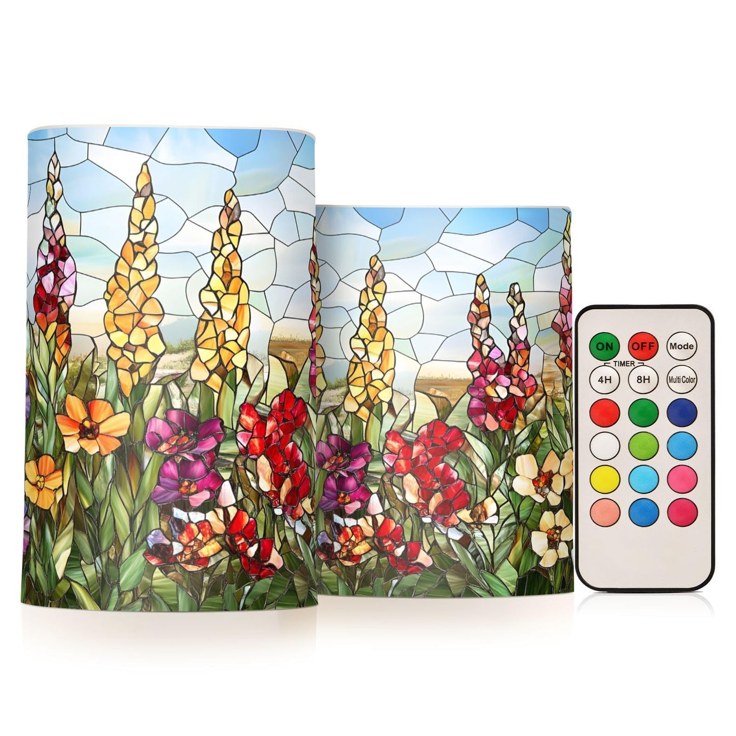 ALAZA Flickering Flameless Candles Mexico Art Flowers Spring Battery Operated Candles with Remote Timer LED Pillar Votive Candles Set of 2 for Holiday Decor